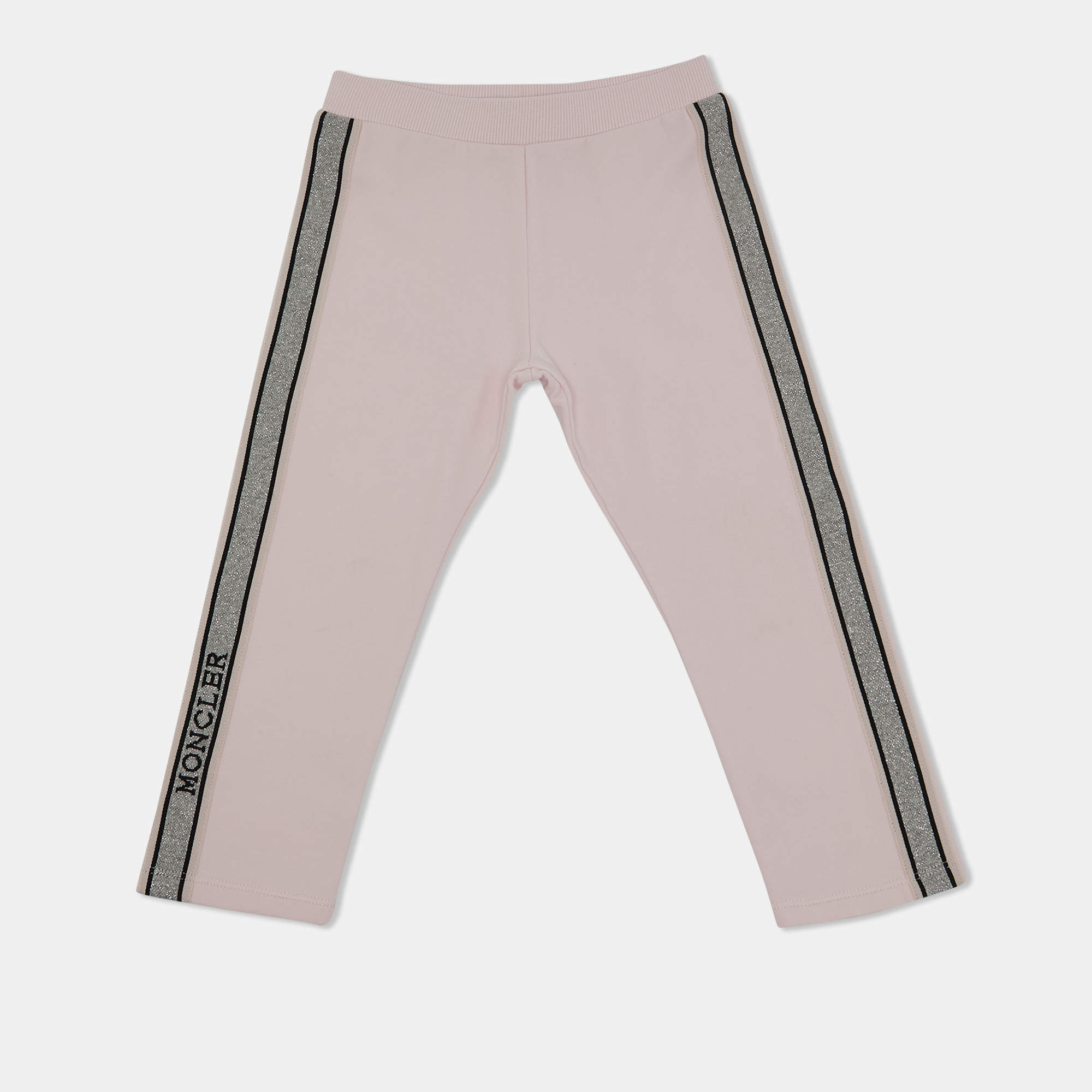 Moncler Kids Pink Cotton Knit Tape Trimmed Trackpants 2 Yrs