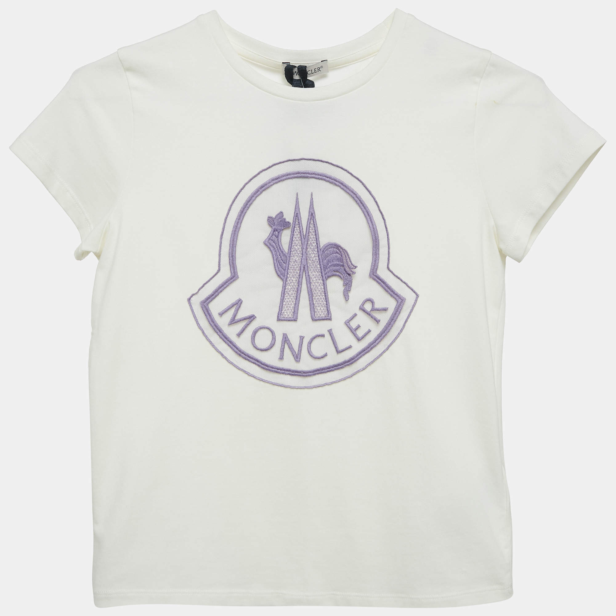 Pre Owned Moncler White Logo Applique Jersey T-Shirt 10 Yrs