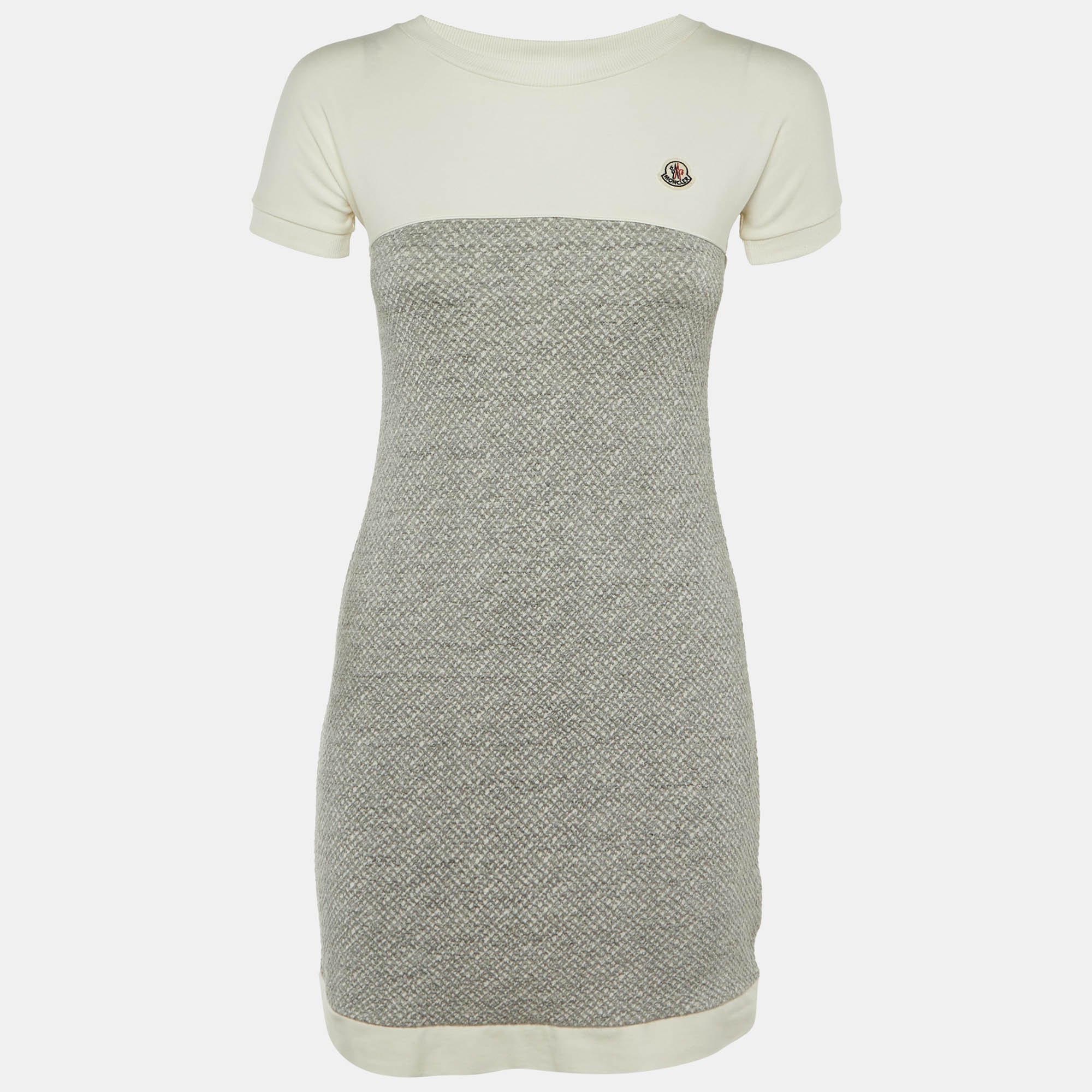 Pre Owned Moncler Kids Grey Textured Knit Midi Dress Size 12 Years