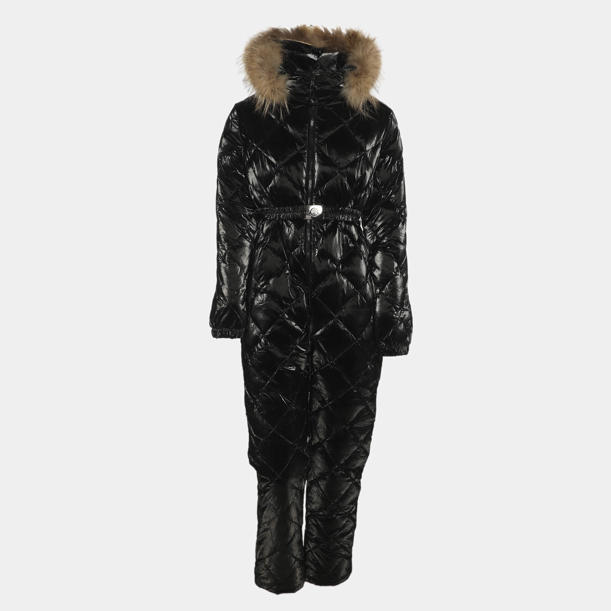 Pre Owned Moncler Black Quilted Nylon Hooded Jumpsuit Ski Jacket 14Y