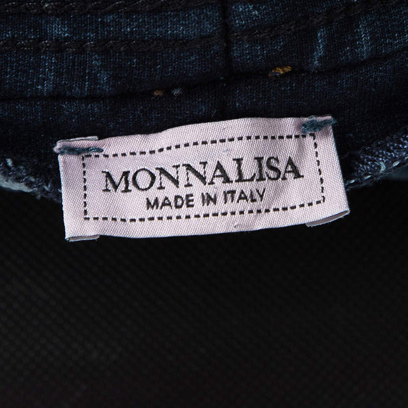 Pre Owned Monnalisa Washed Indigo Terry Embellished Side Stripe Detail Jeggings 10 Yrs