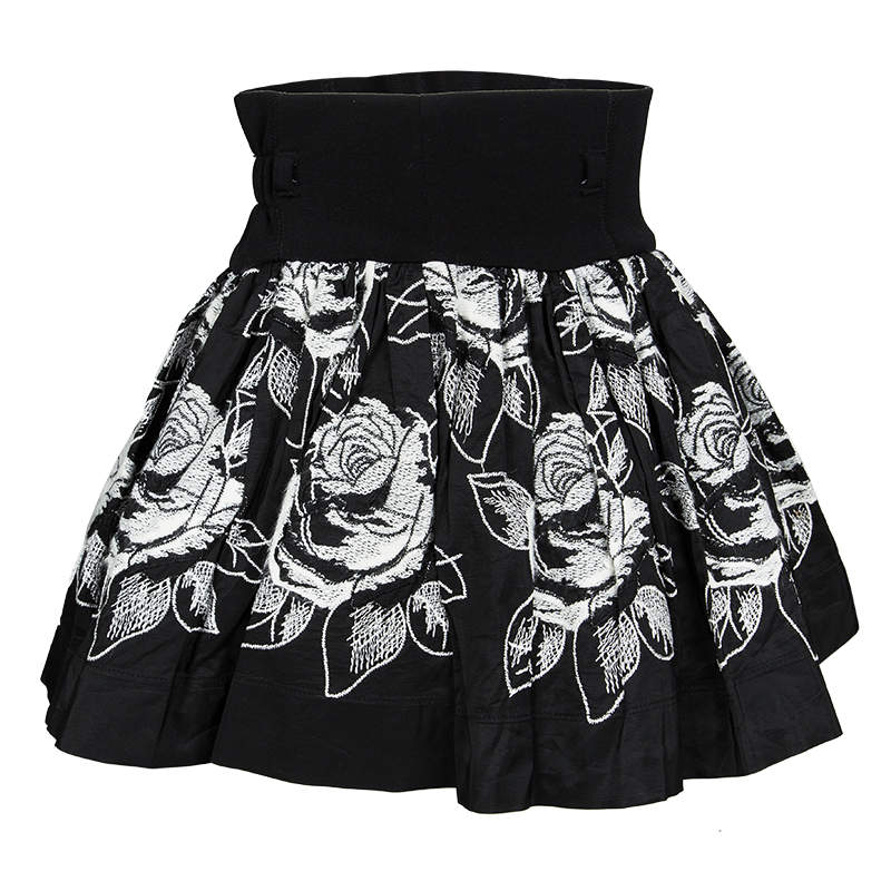 Monnalisa Monochrome Rose Emroidered Gathered Skirt 4 Yrs