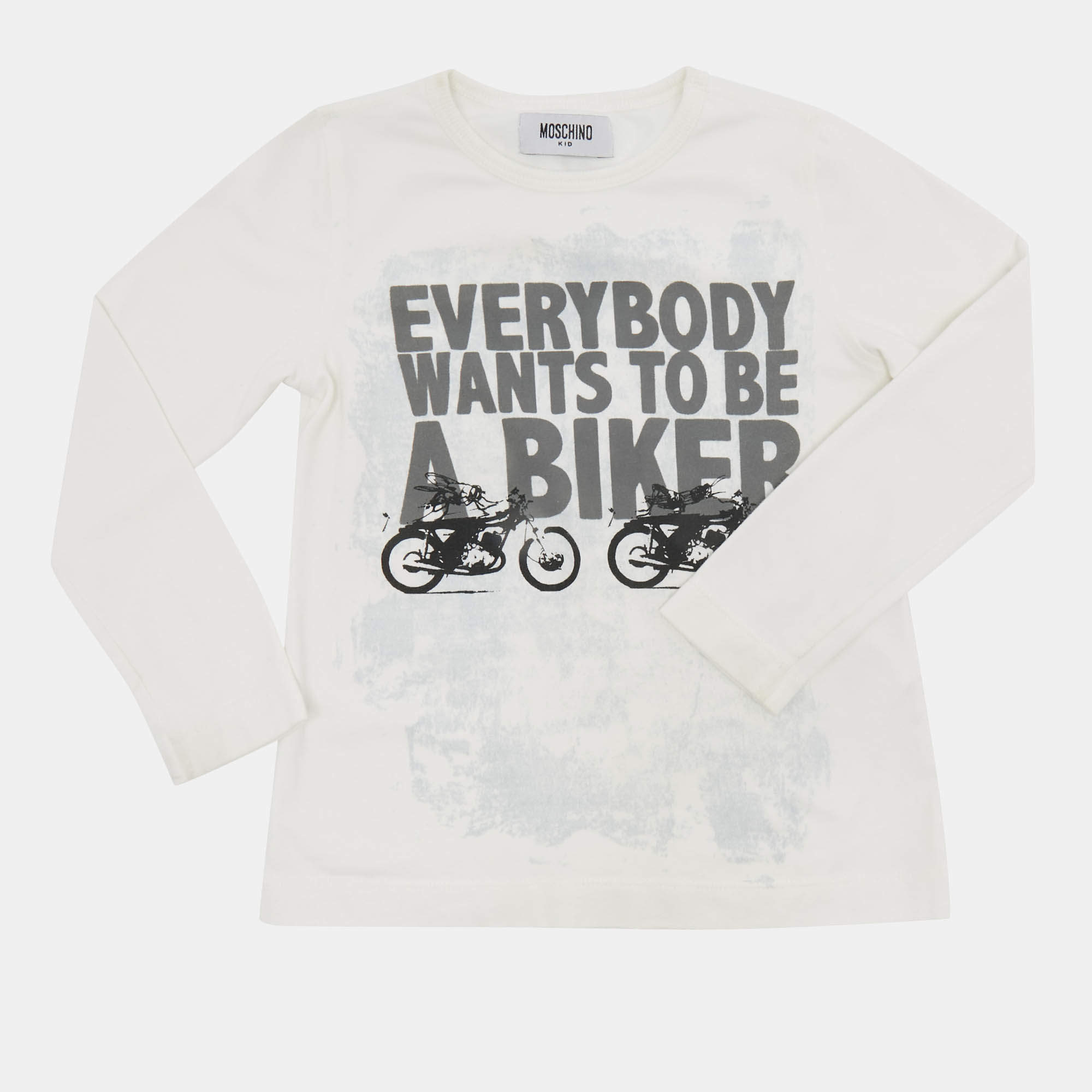 Pre Owned Moschino Kids White Printed Jersey Long Sleeve T-Shirt 4 Yrs