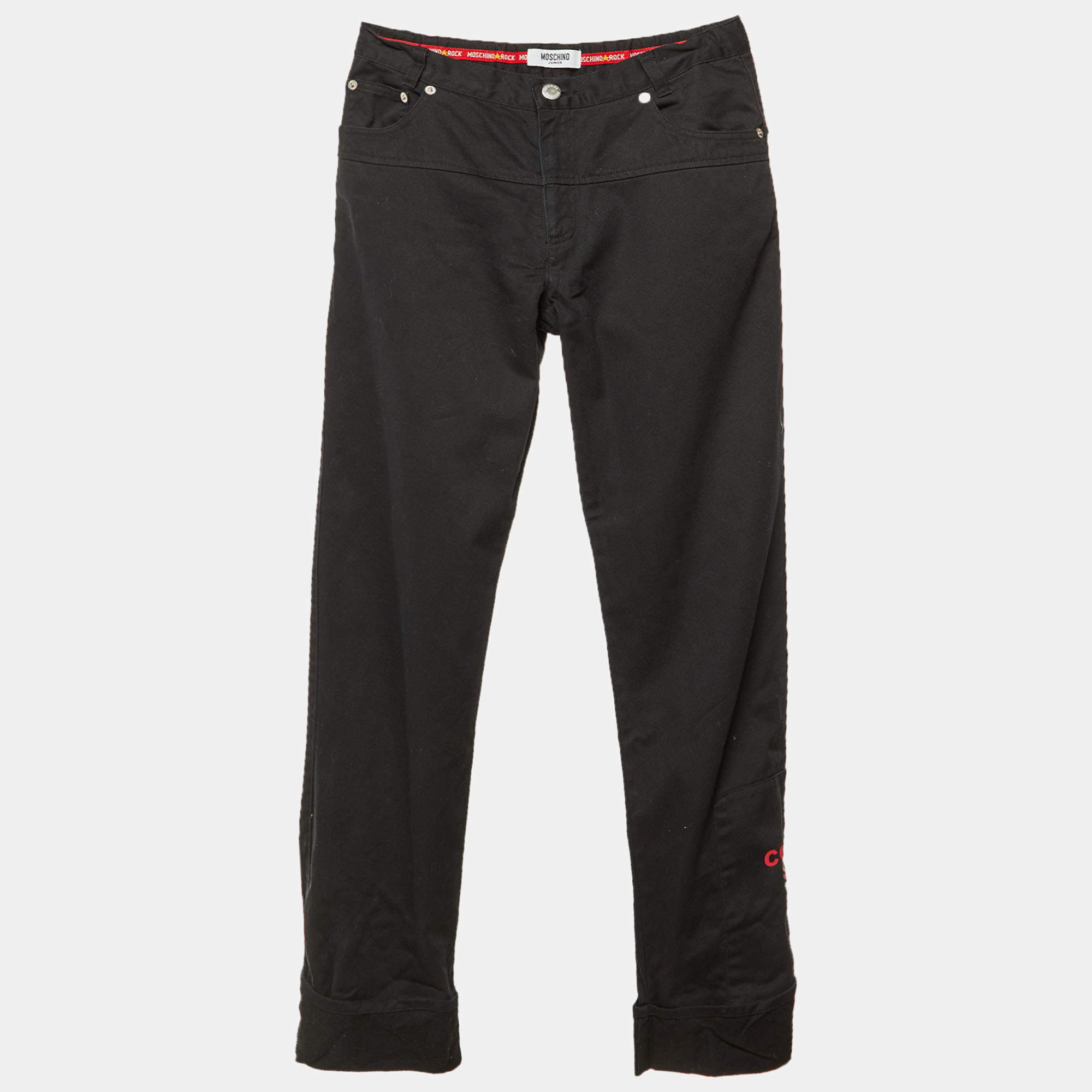 Pre Owned Moschino Junior Black Logo Print Denim Jean 11/12Yrs Waist 26"