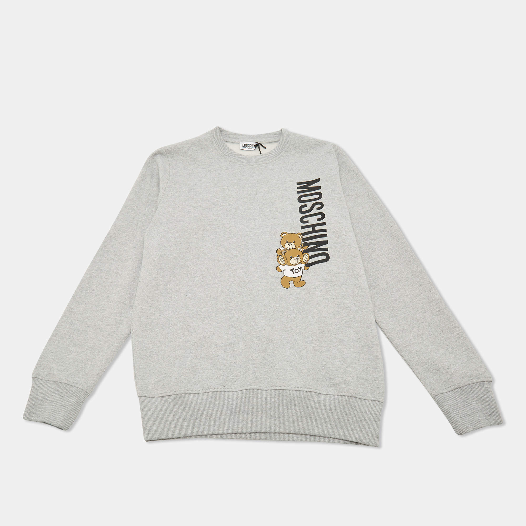 Moschino Teen Grey Teddy Print Cotton Crewneck Sweatshirt 14 Yrs 