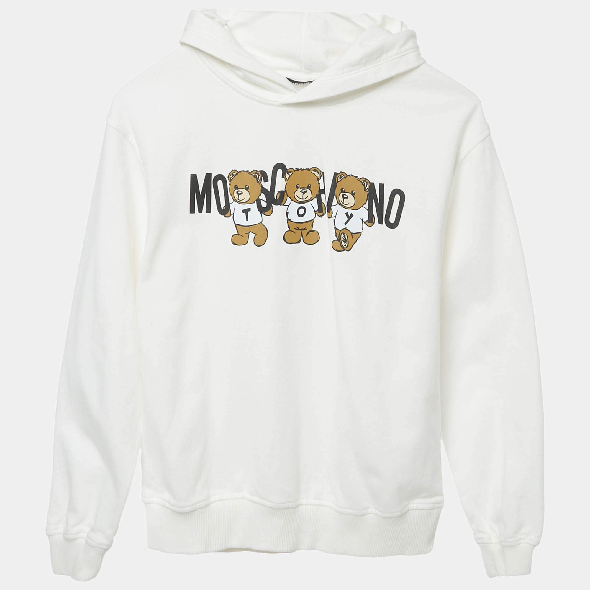 Pre Owned Moschino Teen White Teddy Print Cotton Hoodie 12Yrs