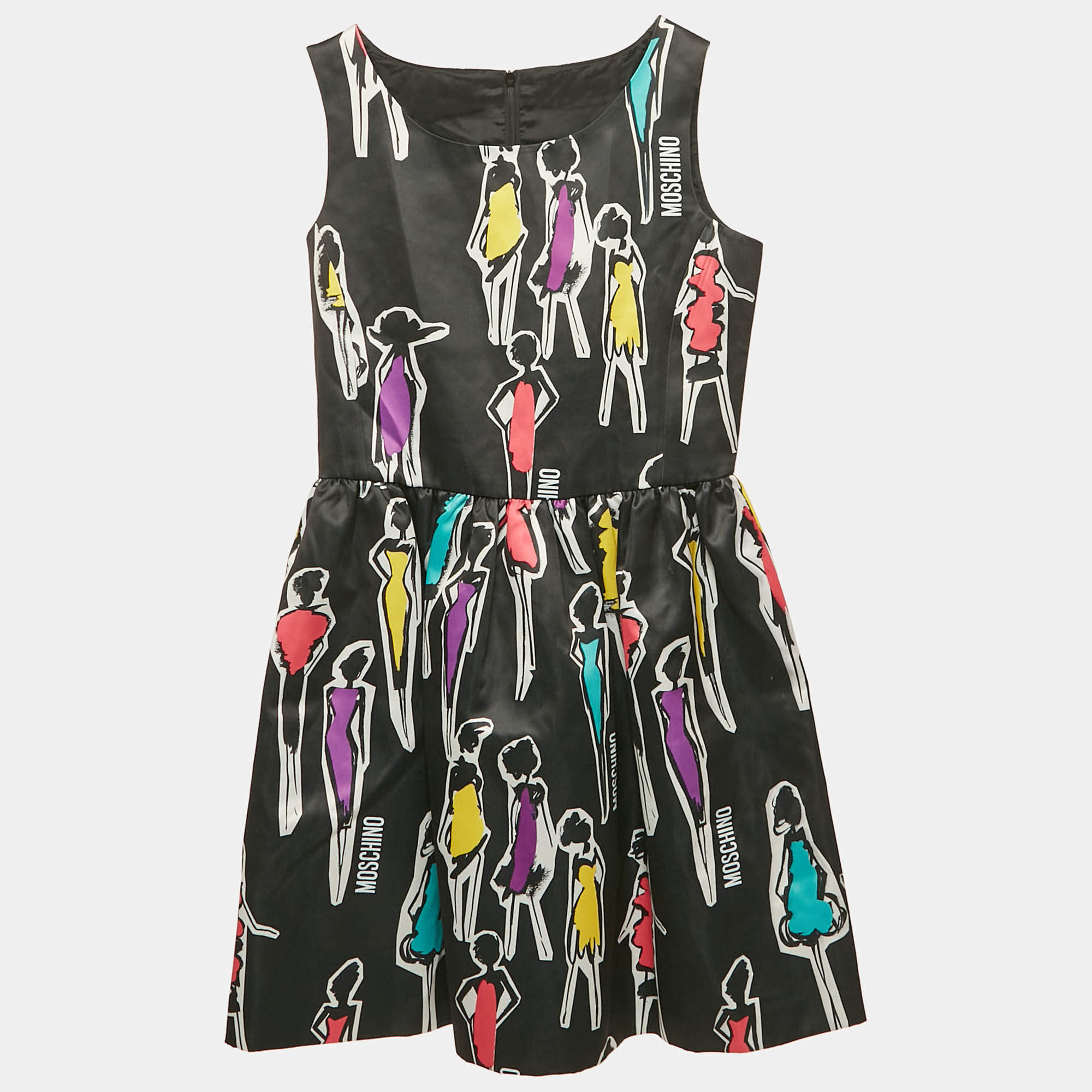 Pre Owned Moschino Black Printed Synthetic Sleeveless Dress 12 Yrs