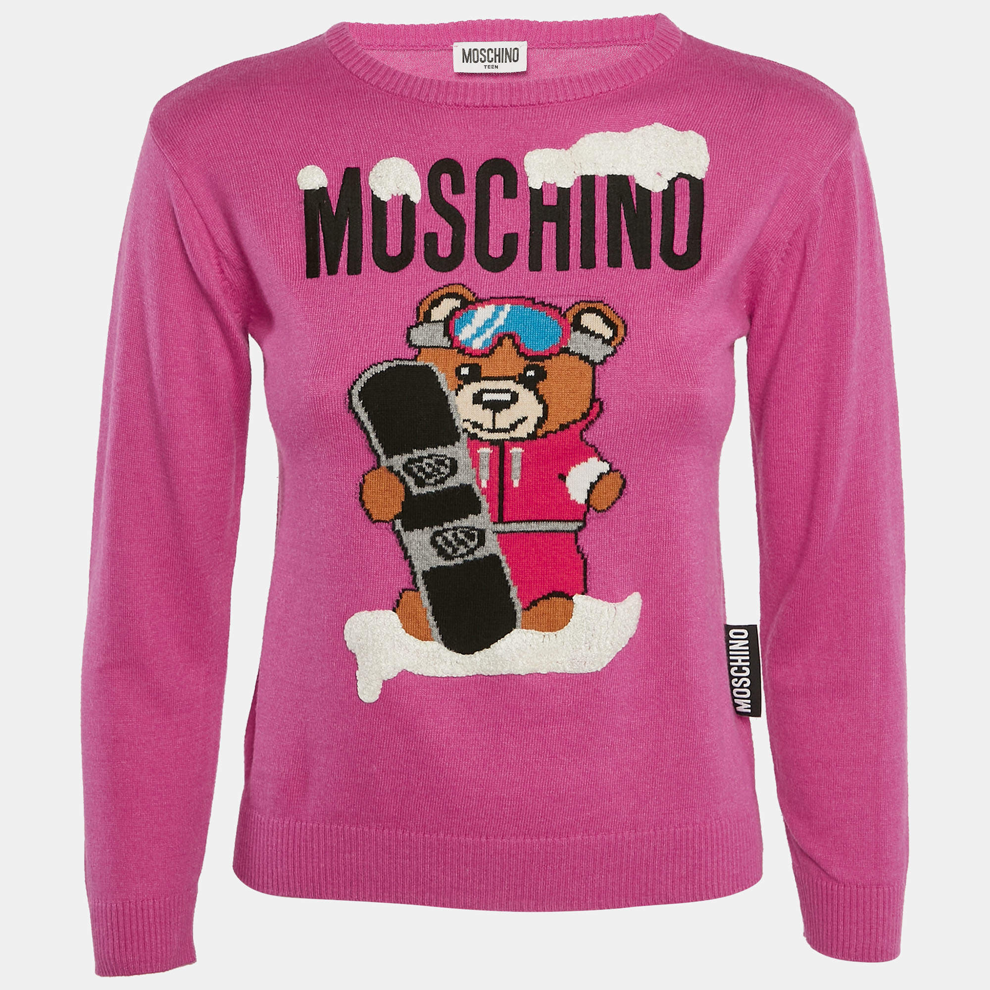 Moschino Teen Pink Bear Pattern Cotton Knit Sweater 10 Yrs