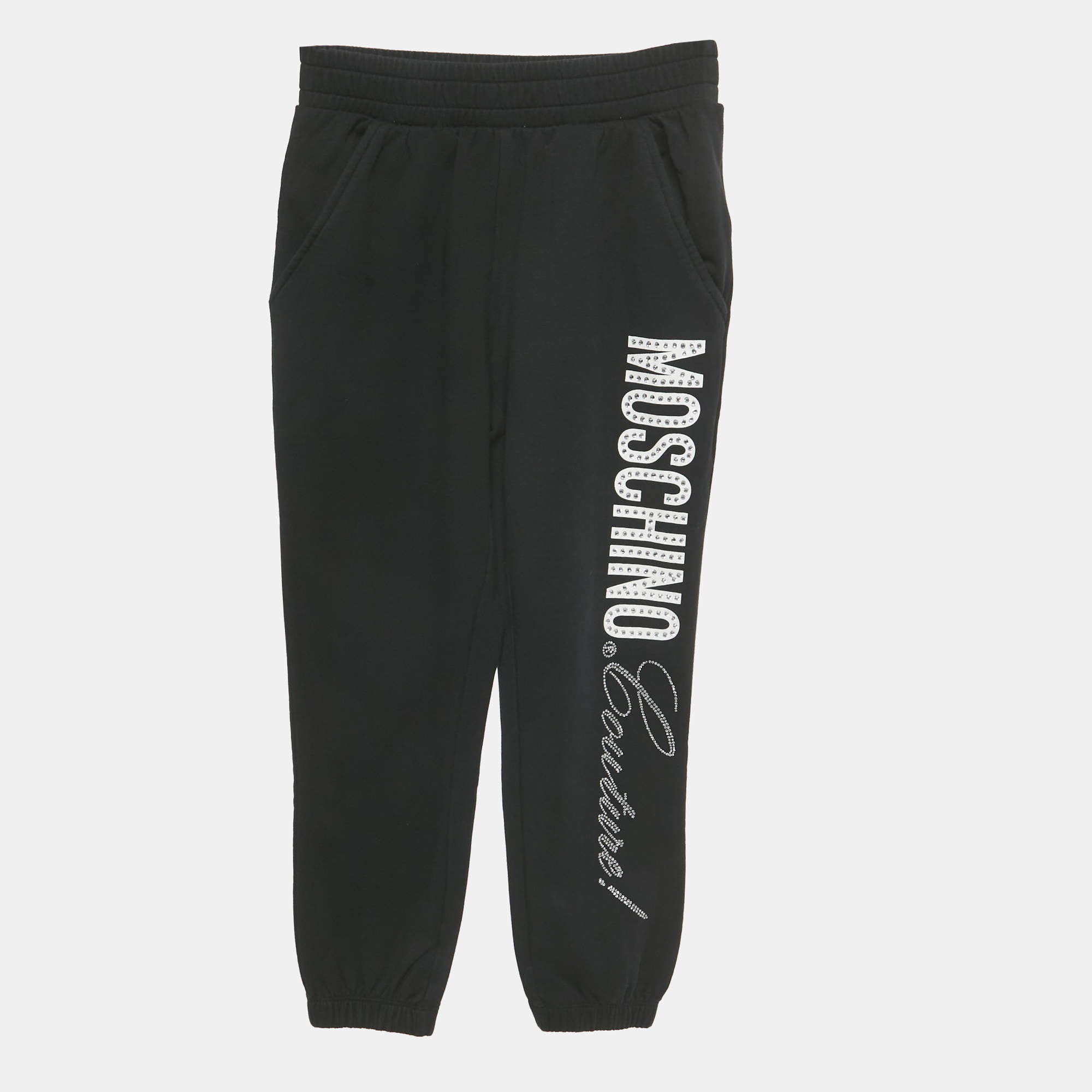 Pre Owned Moschino Kids Black Cotton Rhinestone Sweatpants 8 Yrs