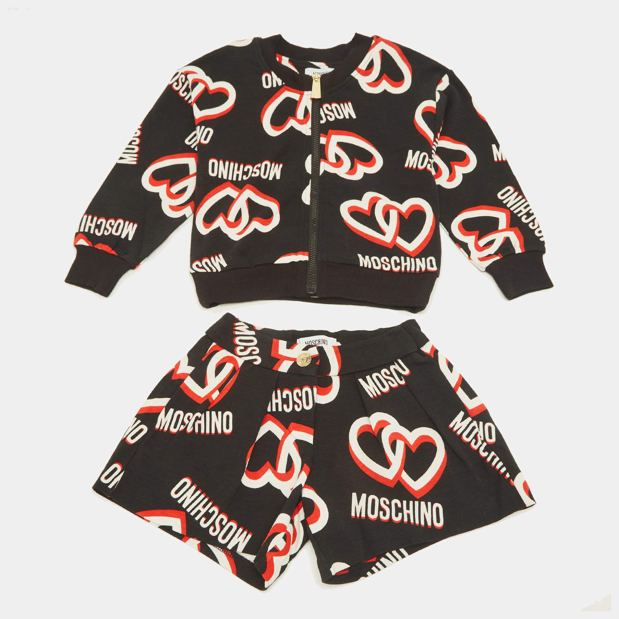 Pre Owned Moschino Kids Black Logo Print Cotton Shorts Set 4Yrs