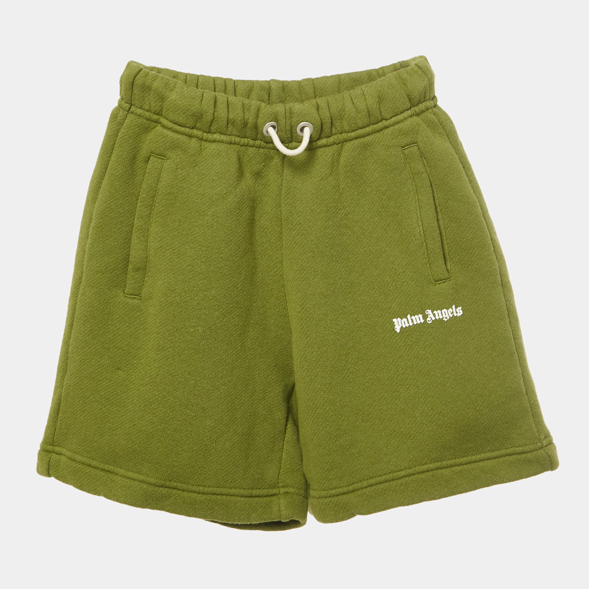 Pre Owned Palm Angels Kids Green Logo Print Shorts 6Yrs
