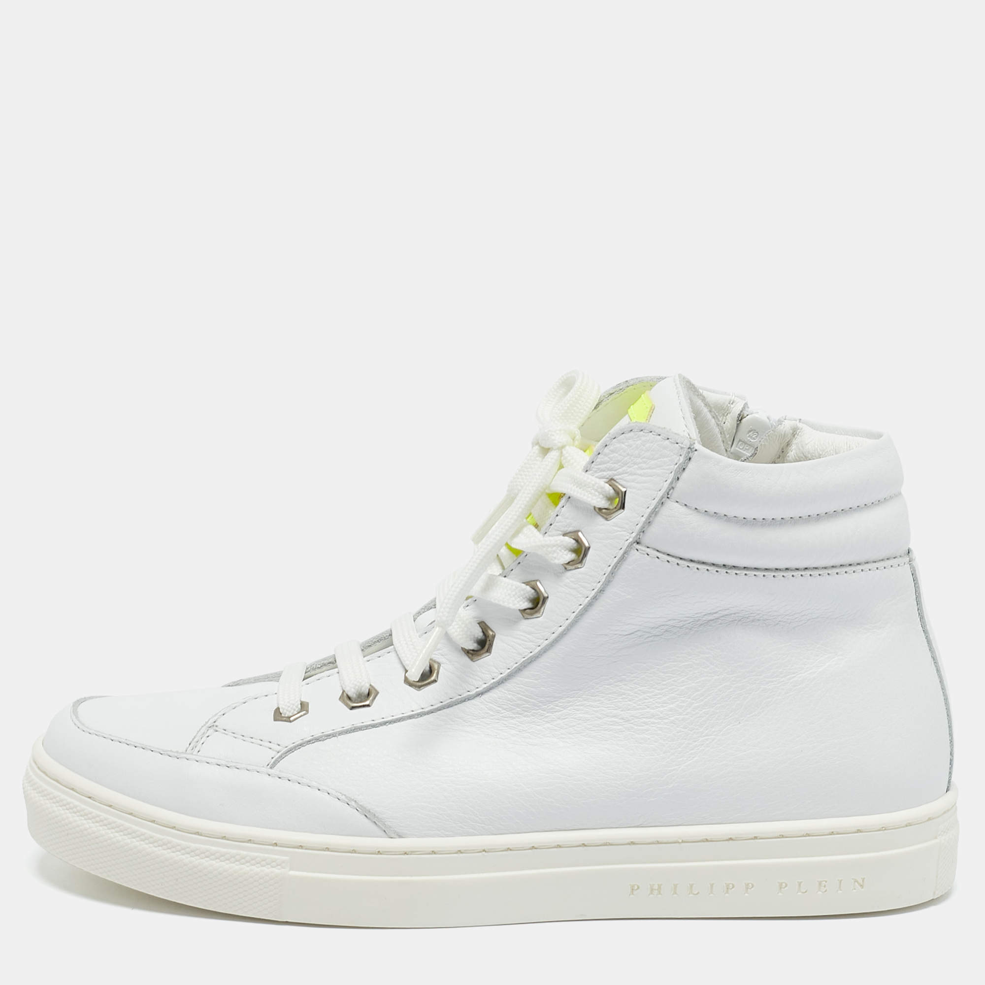 Philipp Plein White Leather Nick High Top Sneakers Size 35