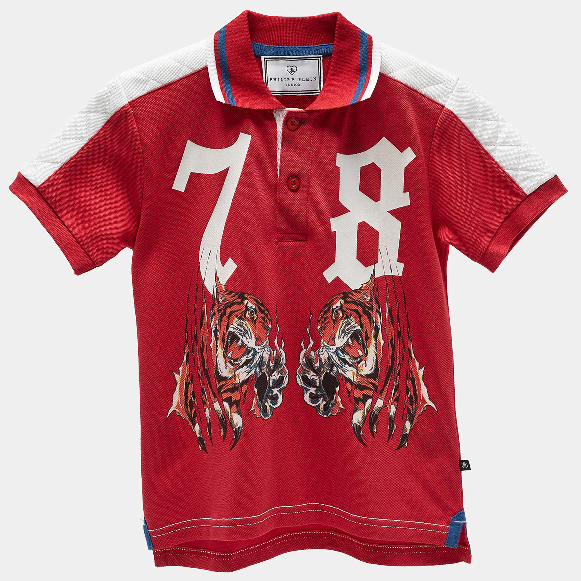 Pre Owned Philipp Plein Junior Red Printed Roar Polo T-Shirt 8 Yrs