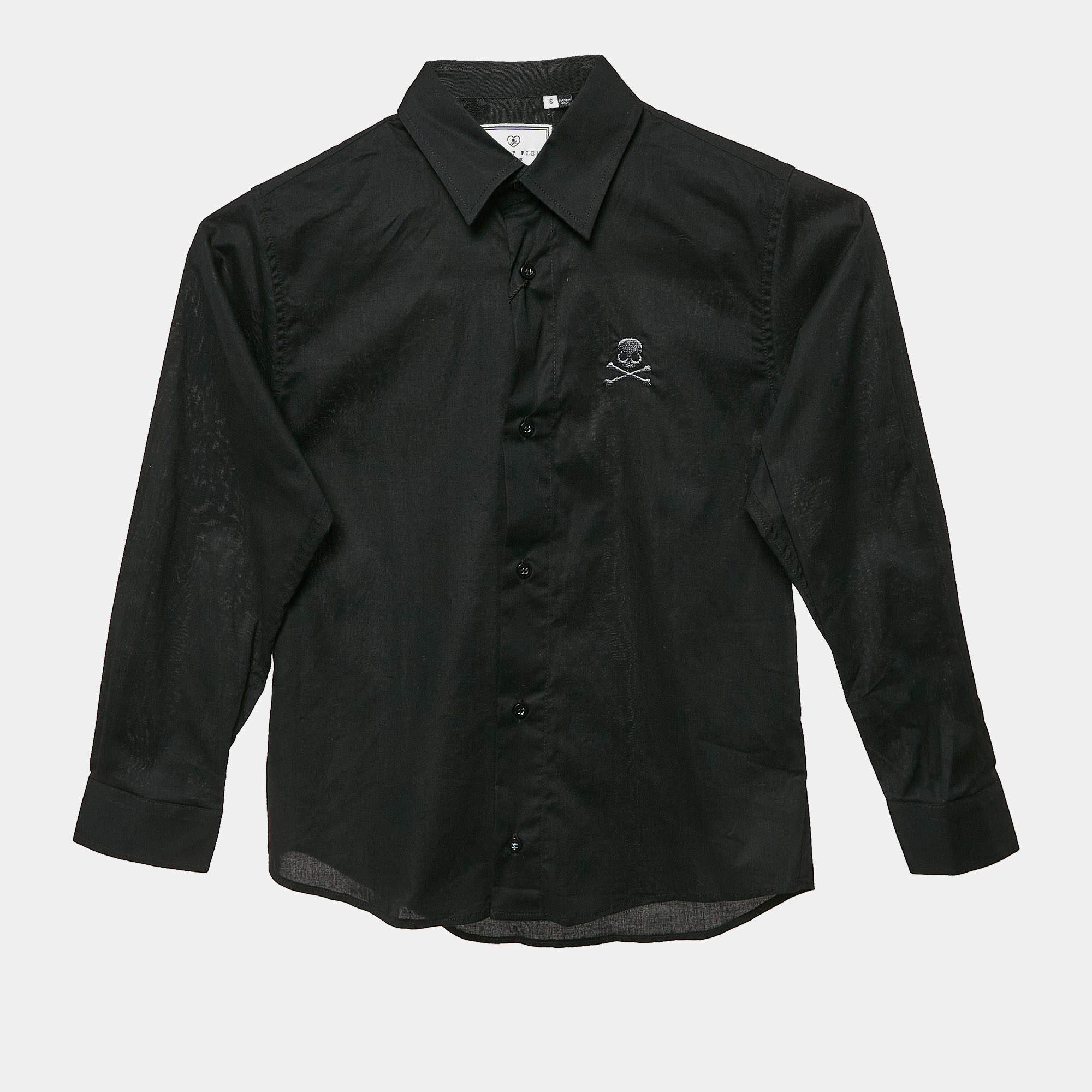 Pre Owned Philipp Plein Junior Black Cotton Button Front Little Boss Shirt 6 Yrs