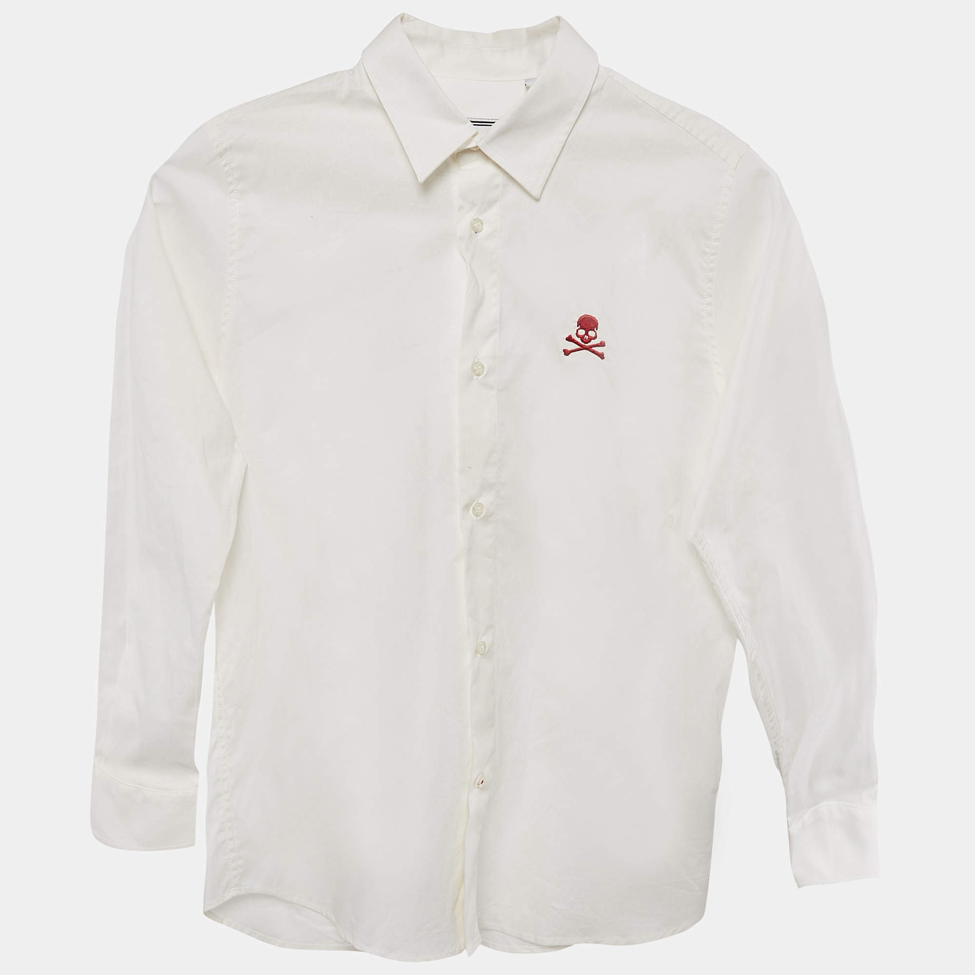 Pre Owned Philipp Plein Junior White Cotton Little Boss Shirt 10 Yrs 