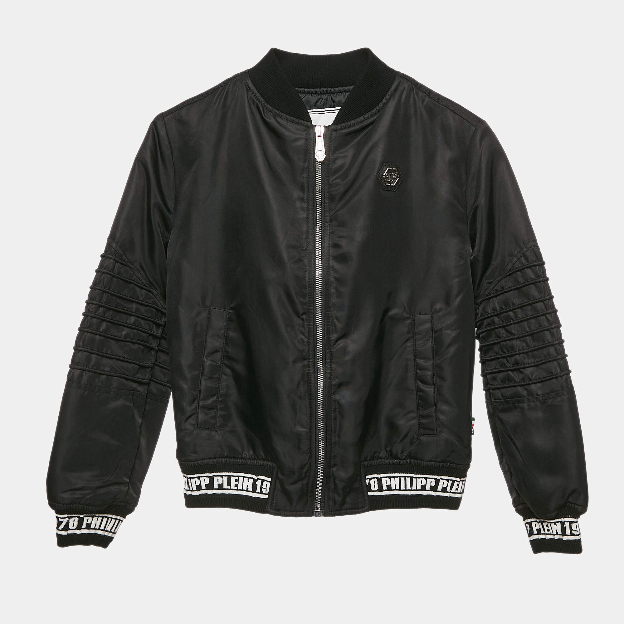 Pre Owned Philipp Plein Junior Black Nylon Zip-Up Jacket 10 Yrs