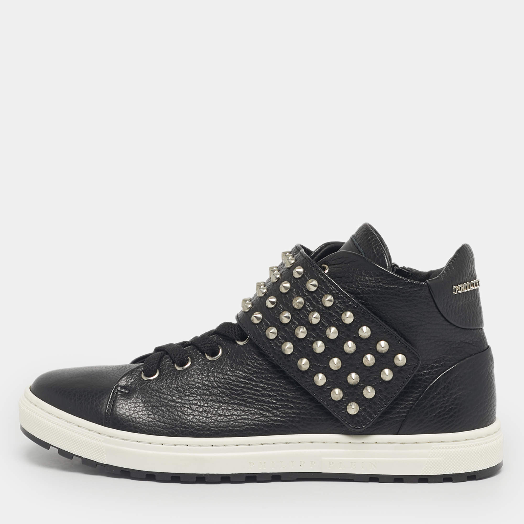 Pre Owned Philipp Plein Black Leather Skyler High Top Sneakers Size 37