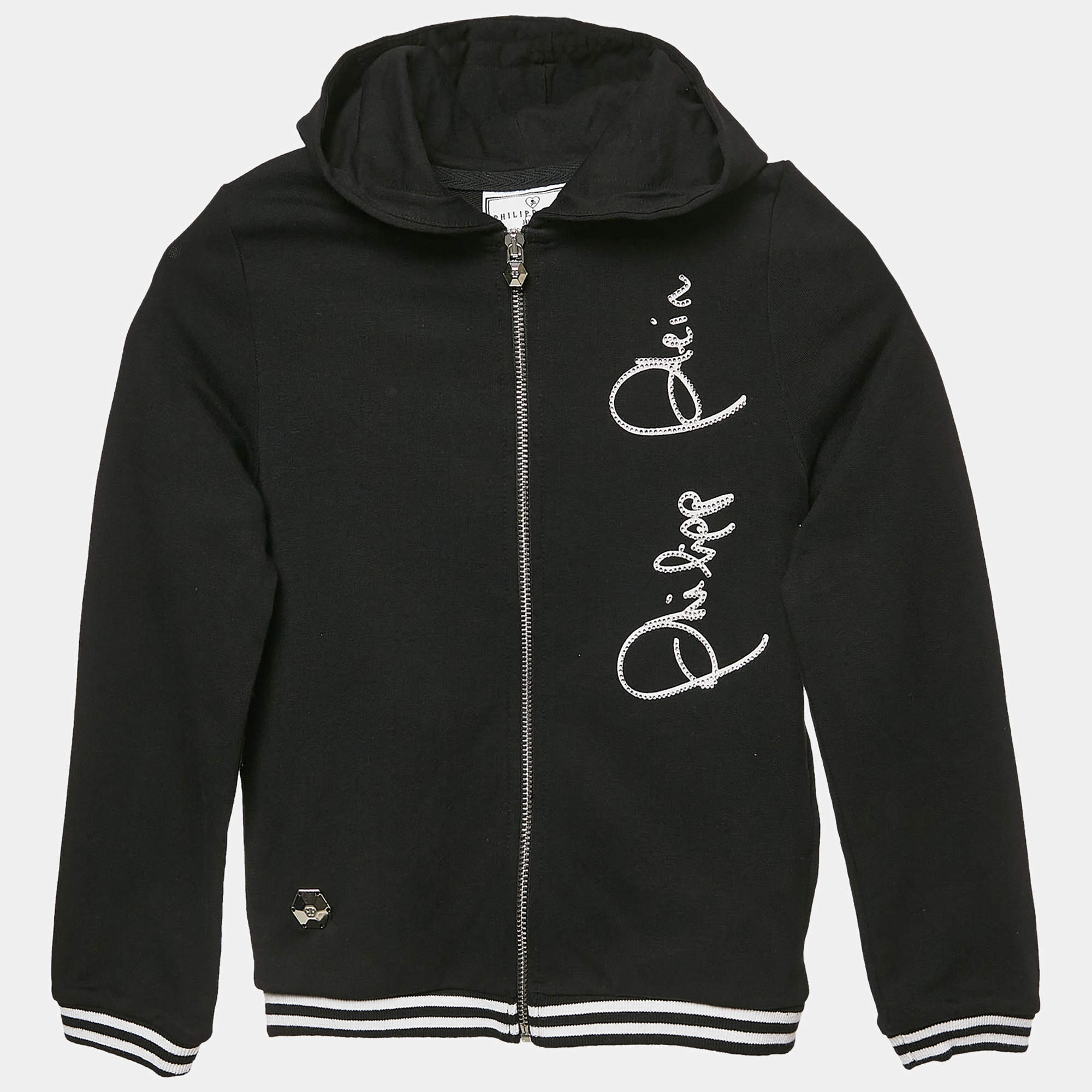 Philipp Plein Junior Kids Black Cotton Rhinestone Jacket 10-11 Yrs 