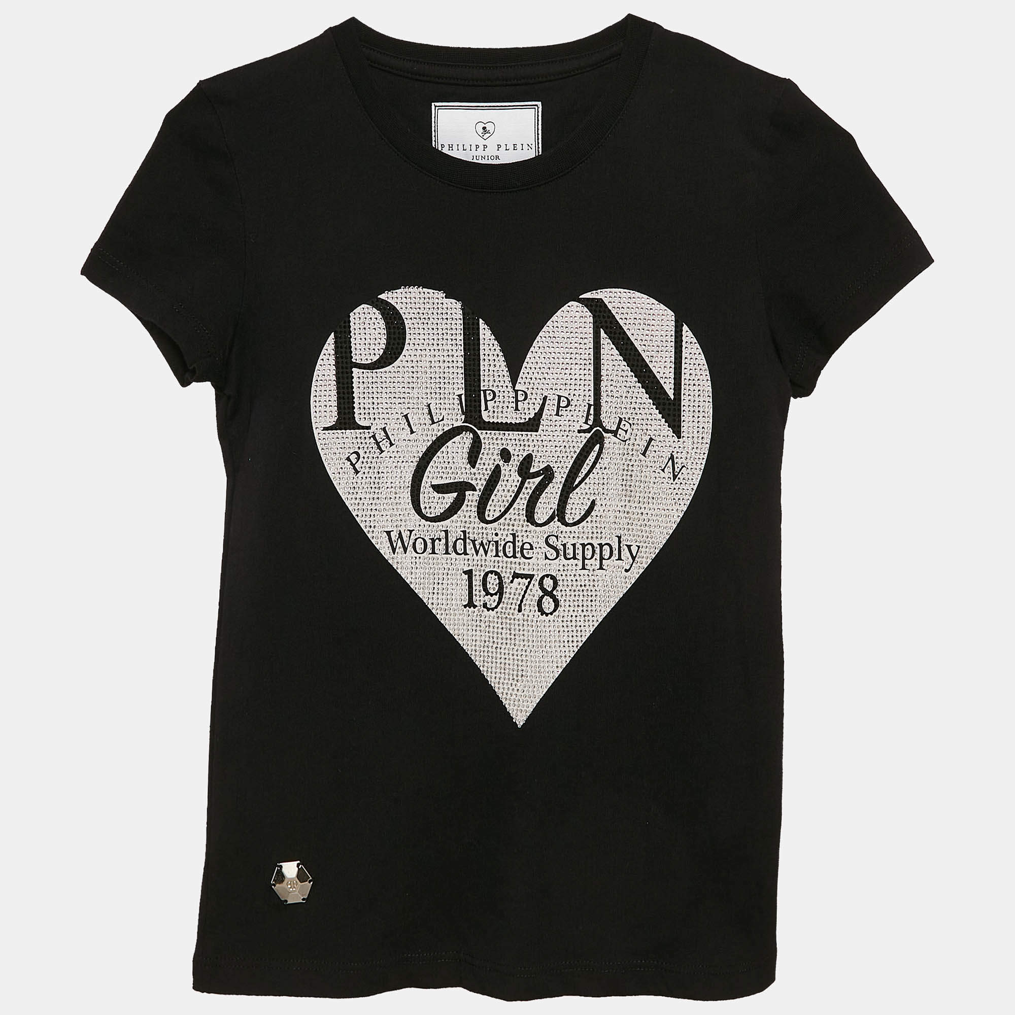 Pre Owned Philipp Plein Junior Black Crystal Jersey T-Shirt 8-9 Yrs