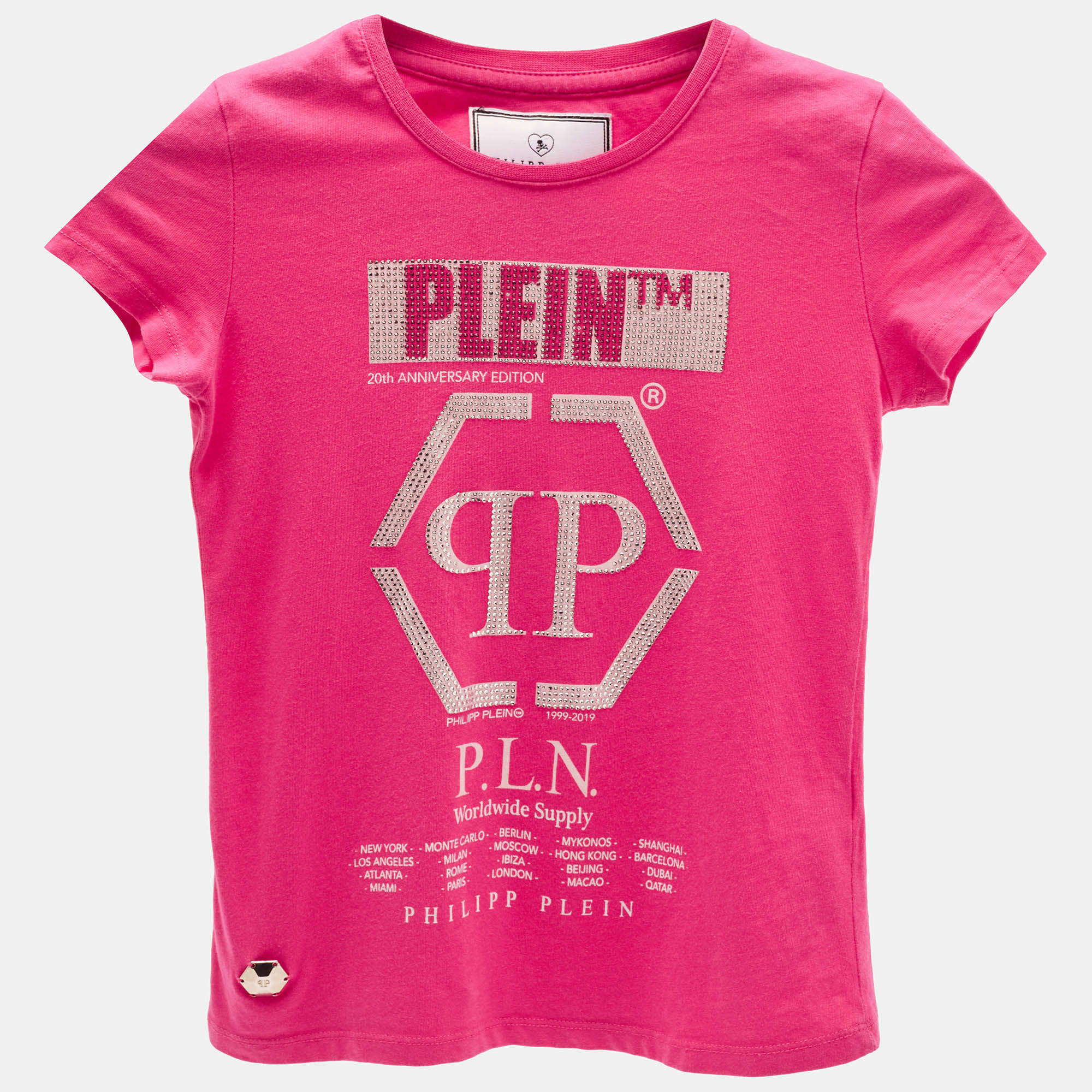 Philipp Plein Kids Pink Logo Studded Cotton T-Shirt 8 Yrs