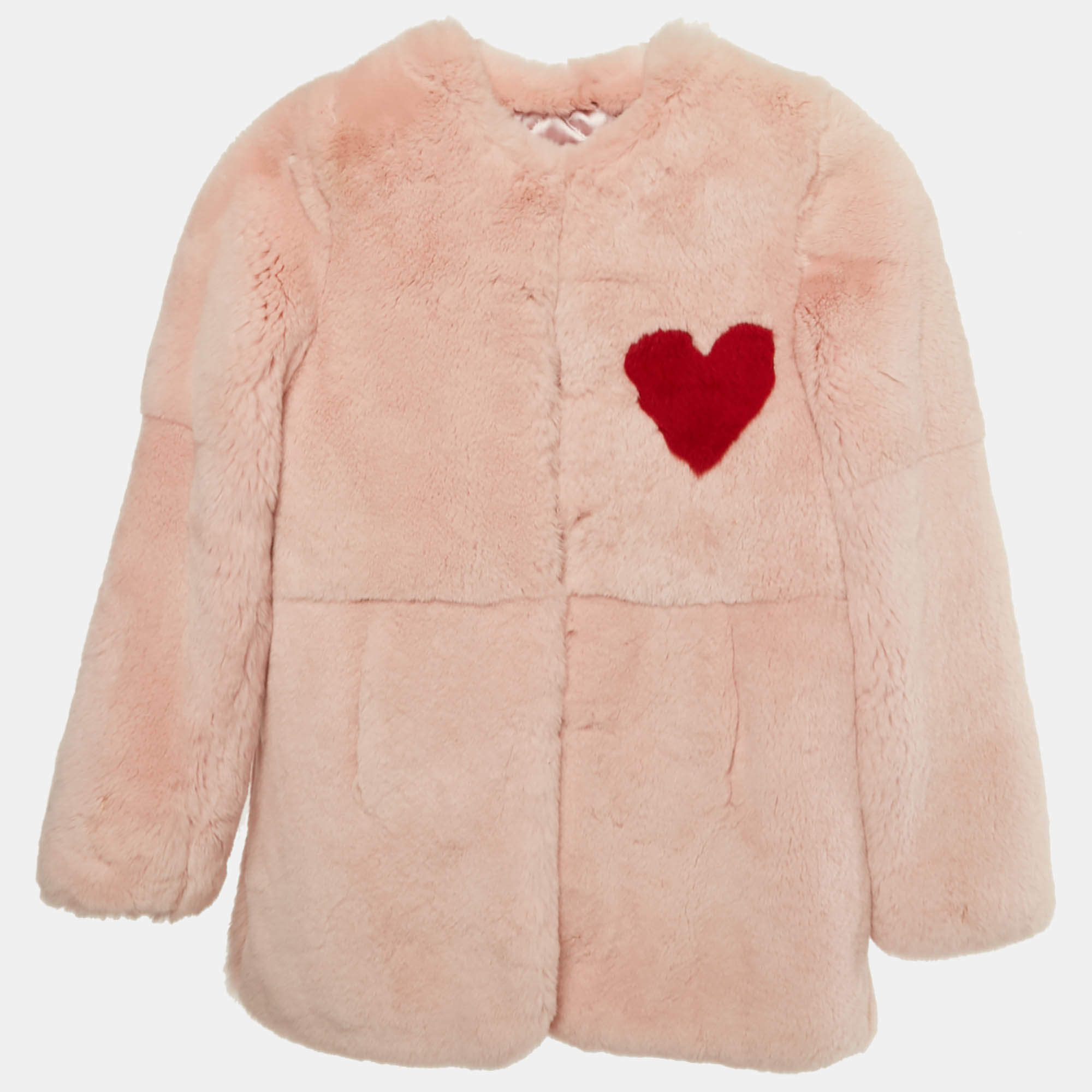 Pre Owned فليب بلين جونيور معطف فرو حقيقي بتفاصيل قلب وردية 10 سنوات