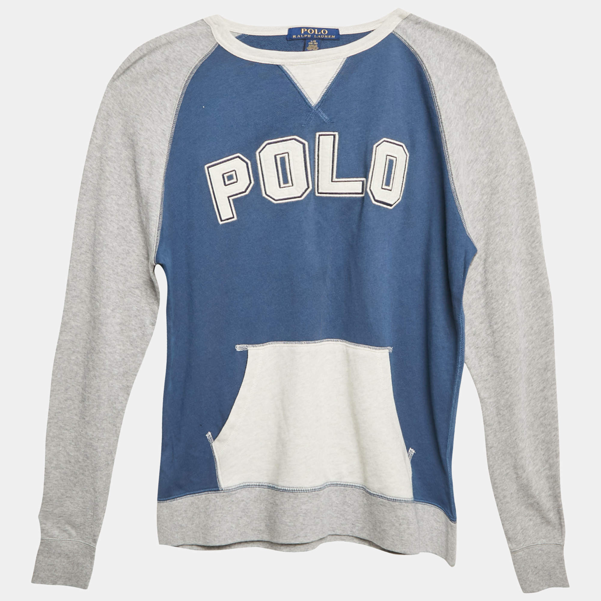 Pre Owned تي شيرت بولو رالف لورين أطفال أزرق/رمادي مطرز جيرسي 14/16 سنة