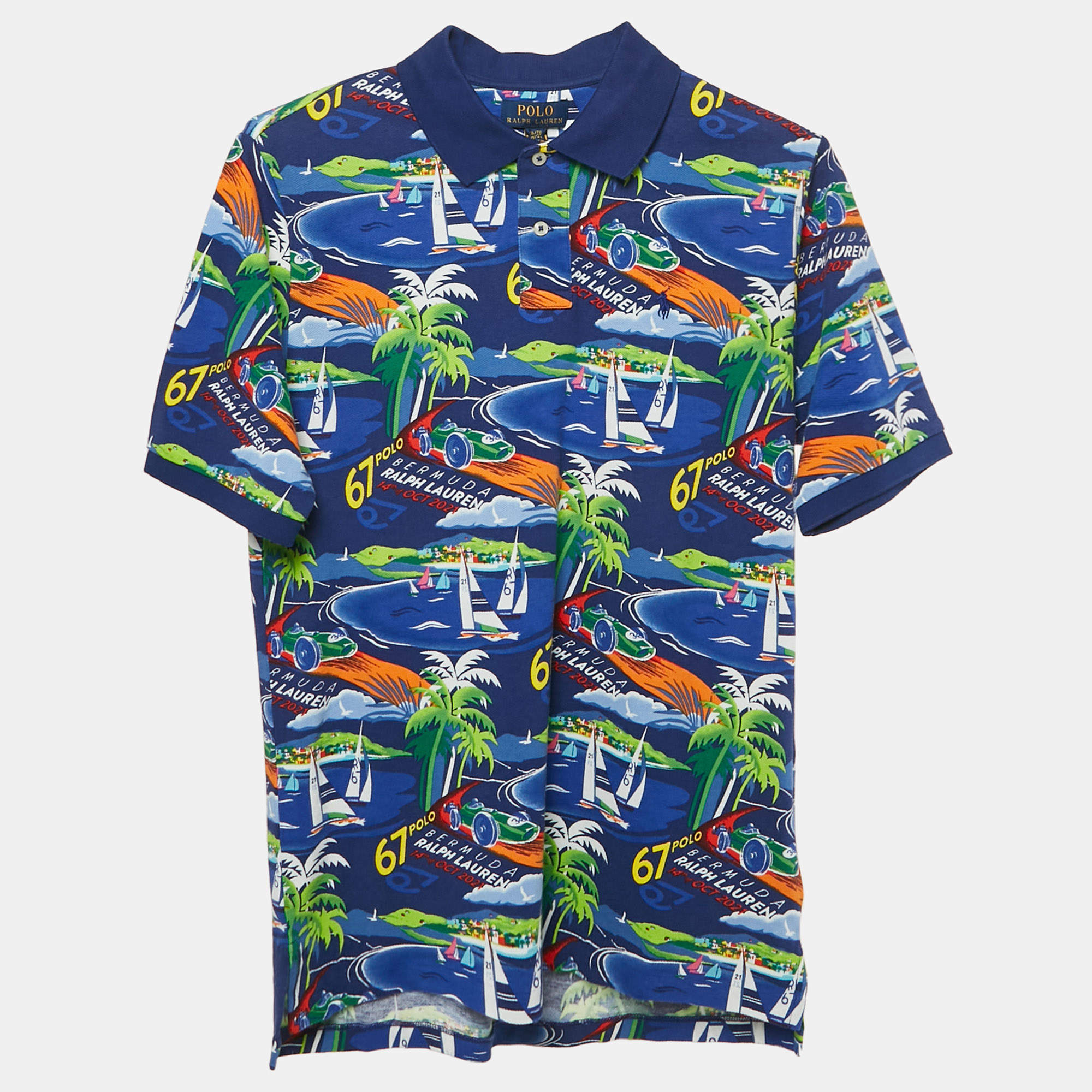 Polo Ralph Lauren Kids Blue/Multicolor Printed Cotton Polo T-Shirt XL (18-20)