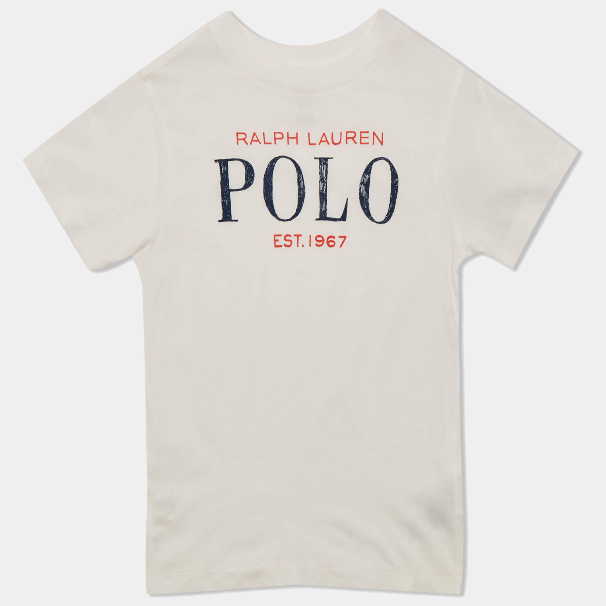 Pre Owned تي شيرت بولو رالف لورين أبيض بطباعة شعار للأطفال 3 سنوات
