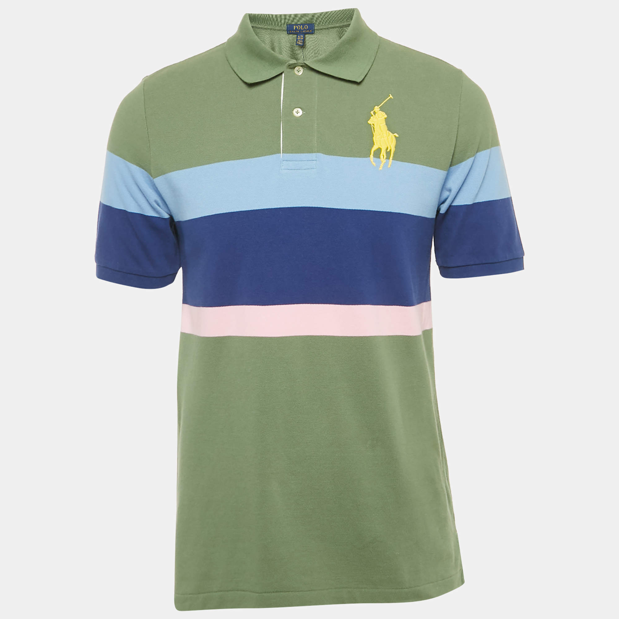 Pre Owned Polo Ralph Lauren Boys Green Big Pony Striped Cotton Polo T-Shirt 18-20 Yrs