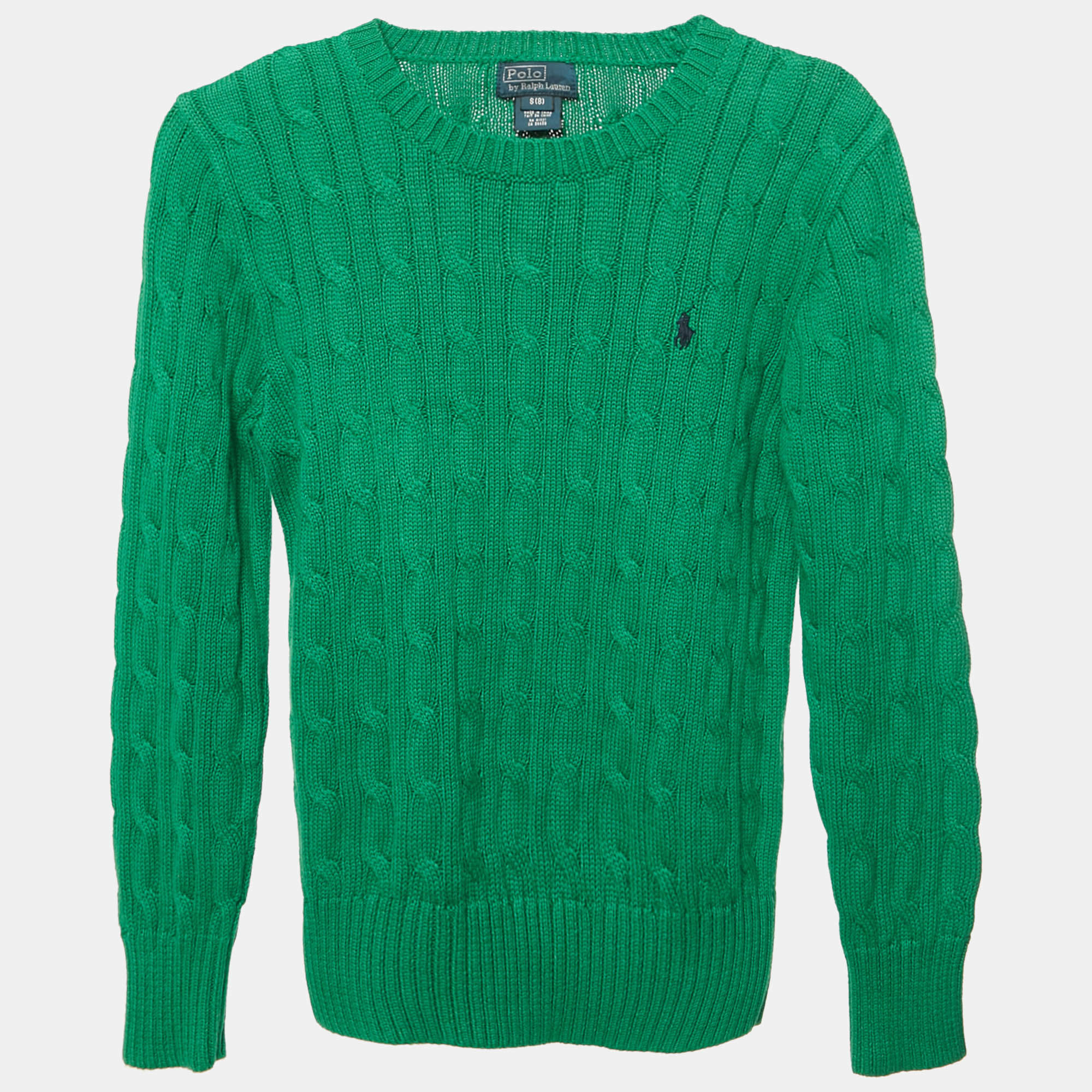 Pre Owned Polo Ralph Lauren Kids Green Cable Knit Sweater 8Yrs