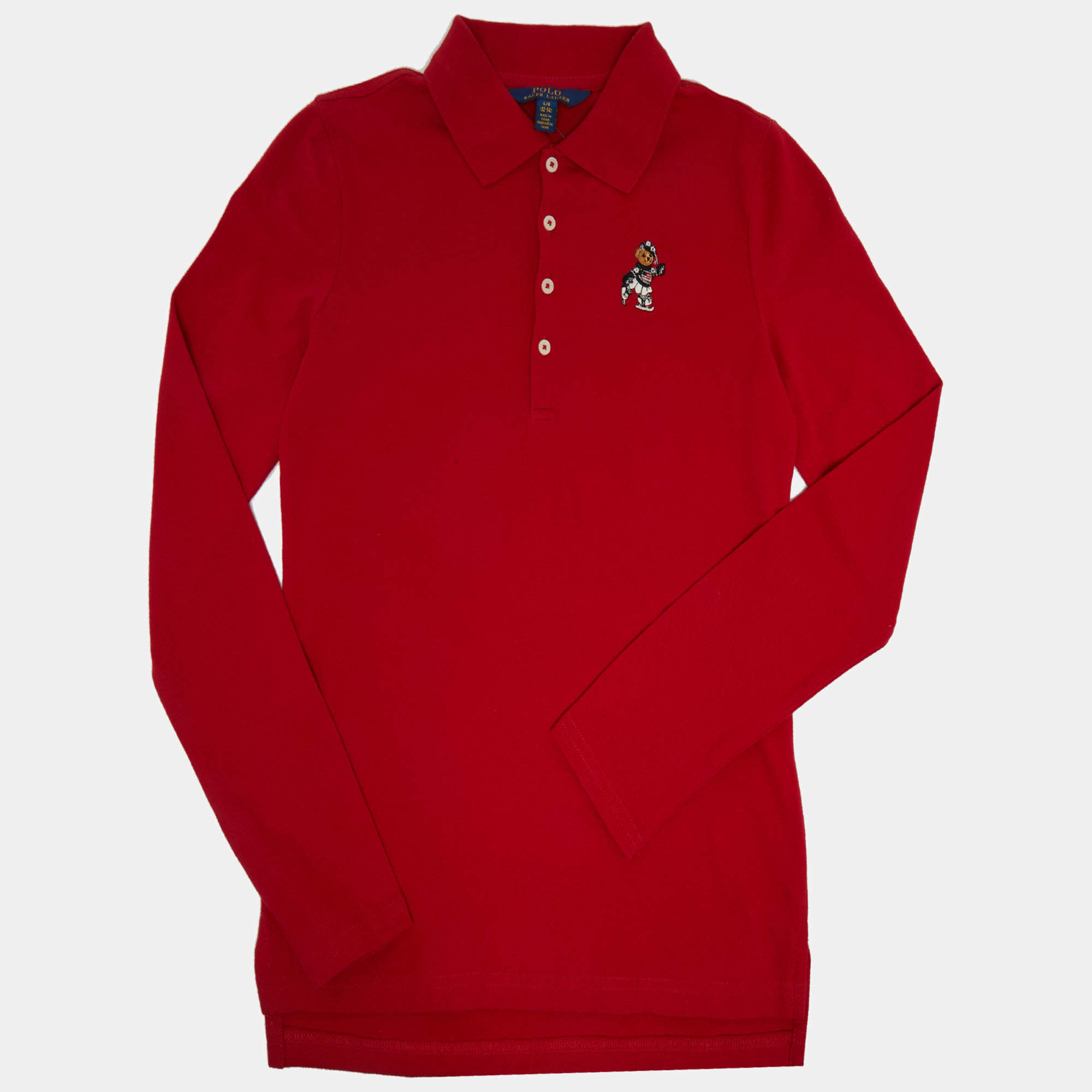Pre Owned Polo Ralph Lauren Kids Red Pique Long Sleeve Polo T-Shirt L/12-14 Yrs