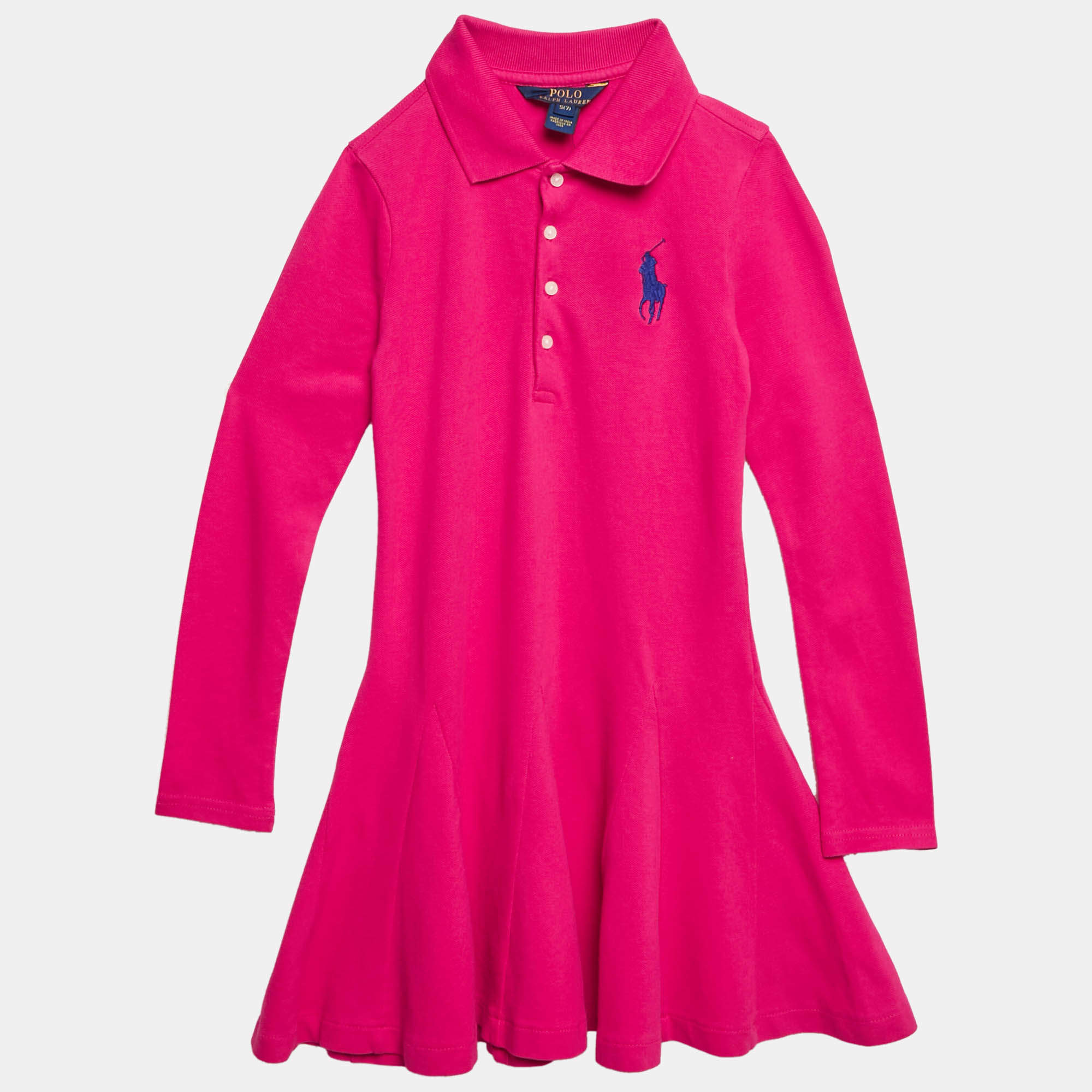 Pre Owned Polo Ralph Lauren Kids Pink Cotton Pique Pleated Polo Dress 7 Yrs