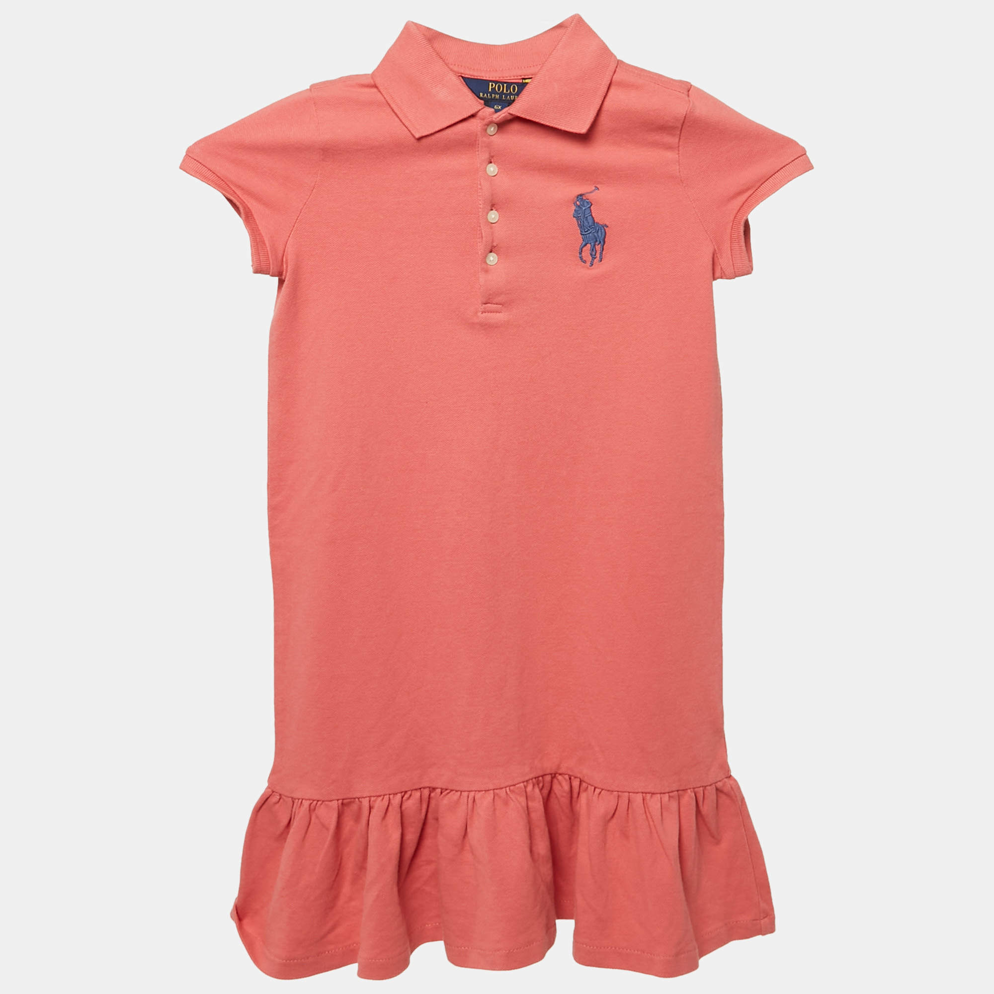 Pre Owned Polo Ralph Lauren Kids Pink Pique Cotton Pleated Polo Dress 6 Yrs 