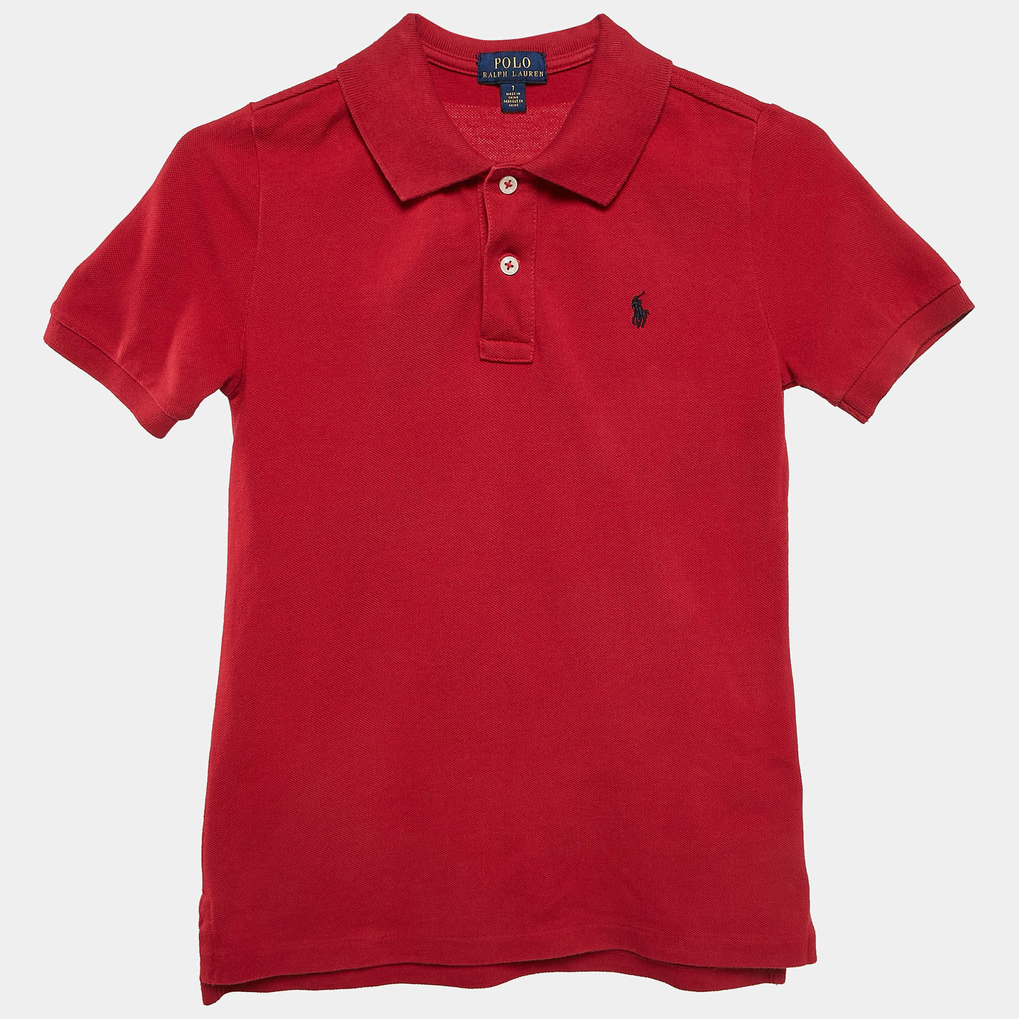 Pre Owned Polo Ralph Lauren Red Cotton Pique Polo T-Shirt 7 Yrs