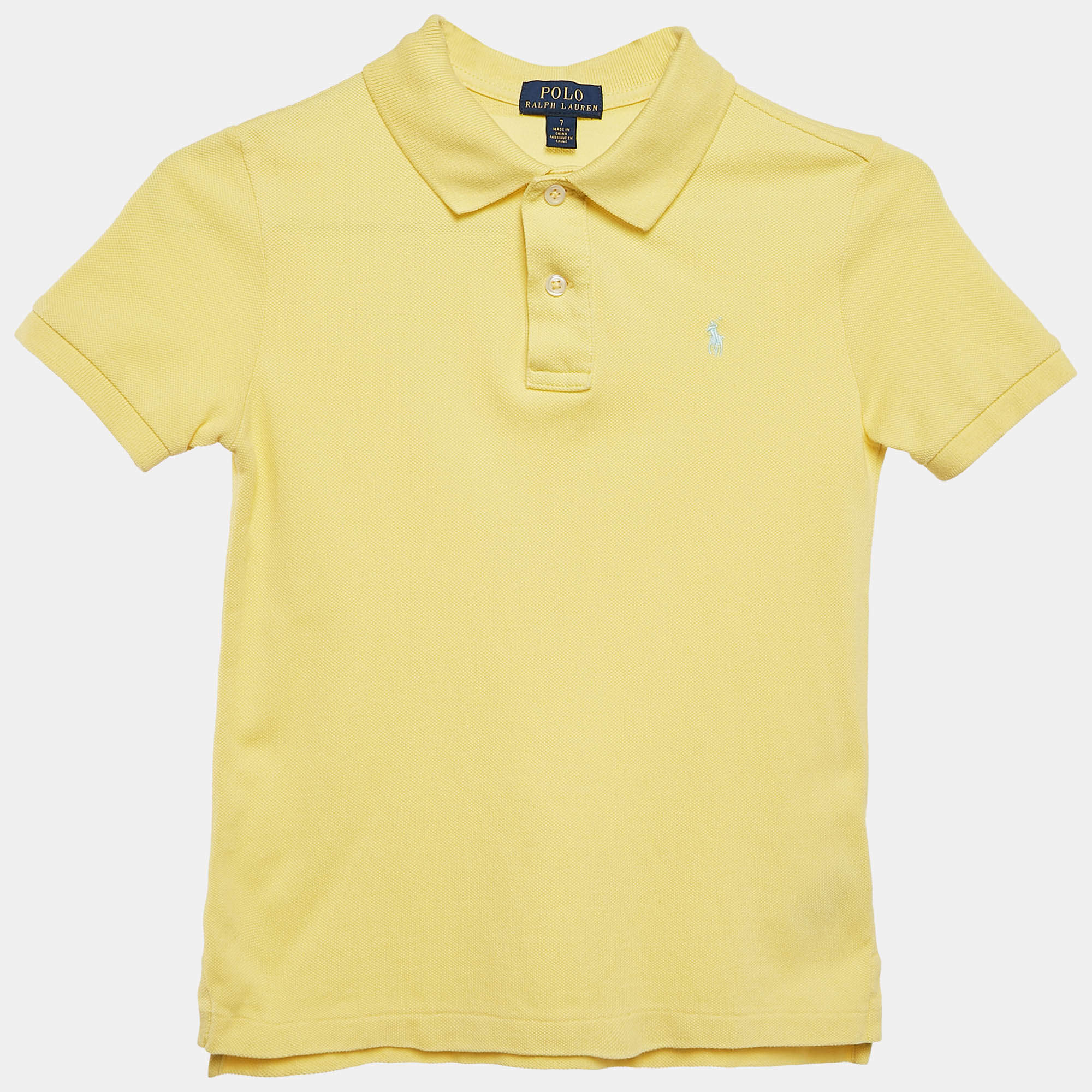 Pre Owned Polo Ralph Lauren Yellow Cotton Pique Polo T-Shirt 7 Yrs