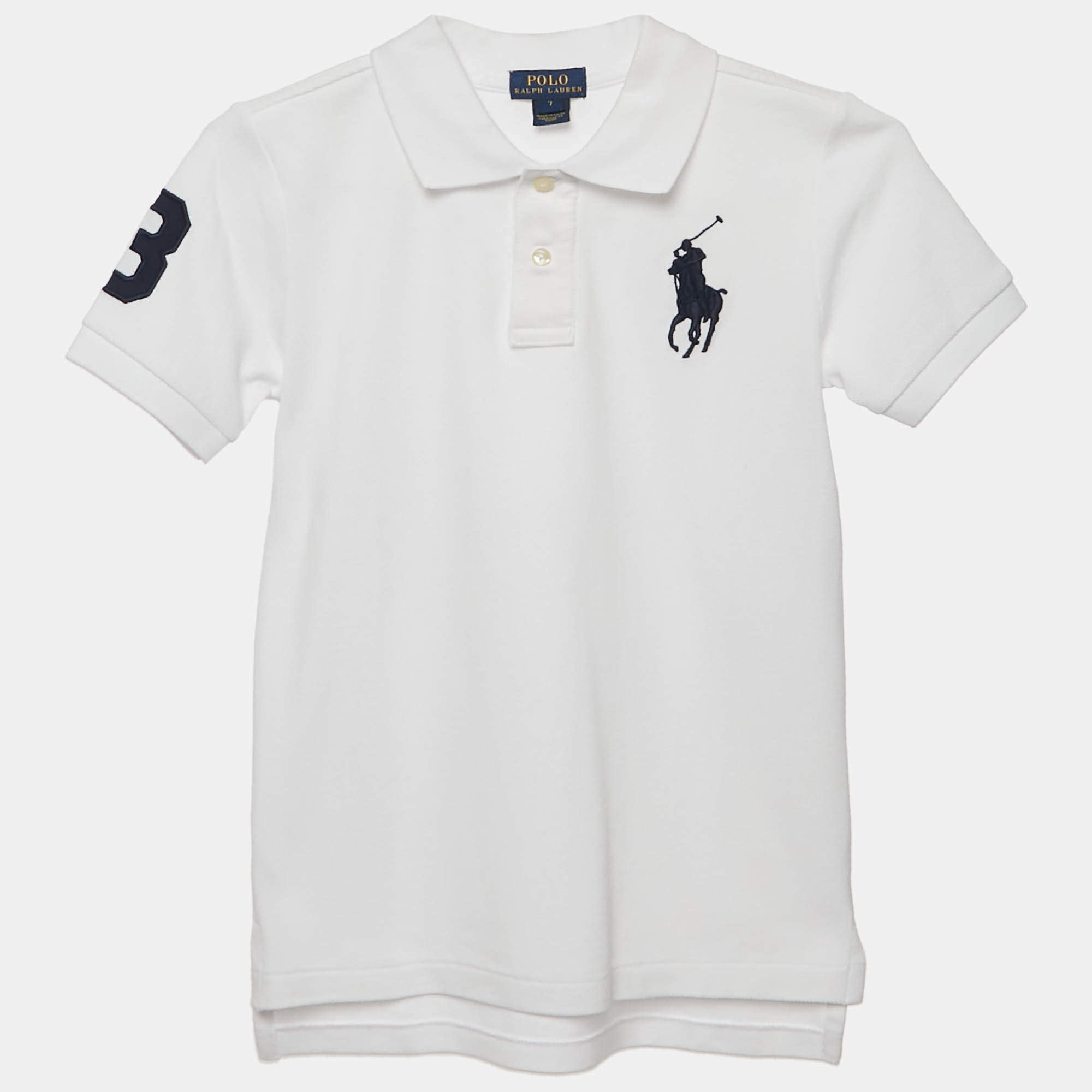 Pre Owned Polo Ralph Lauren Kids White Logo Embroidered Pique Polo T-Shirt 7 Yrs