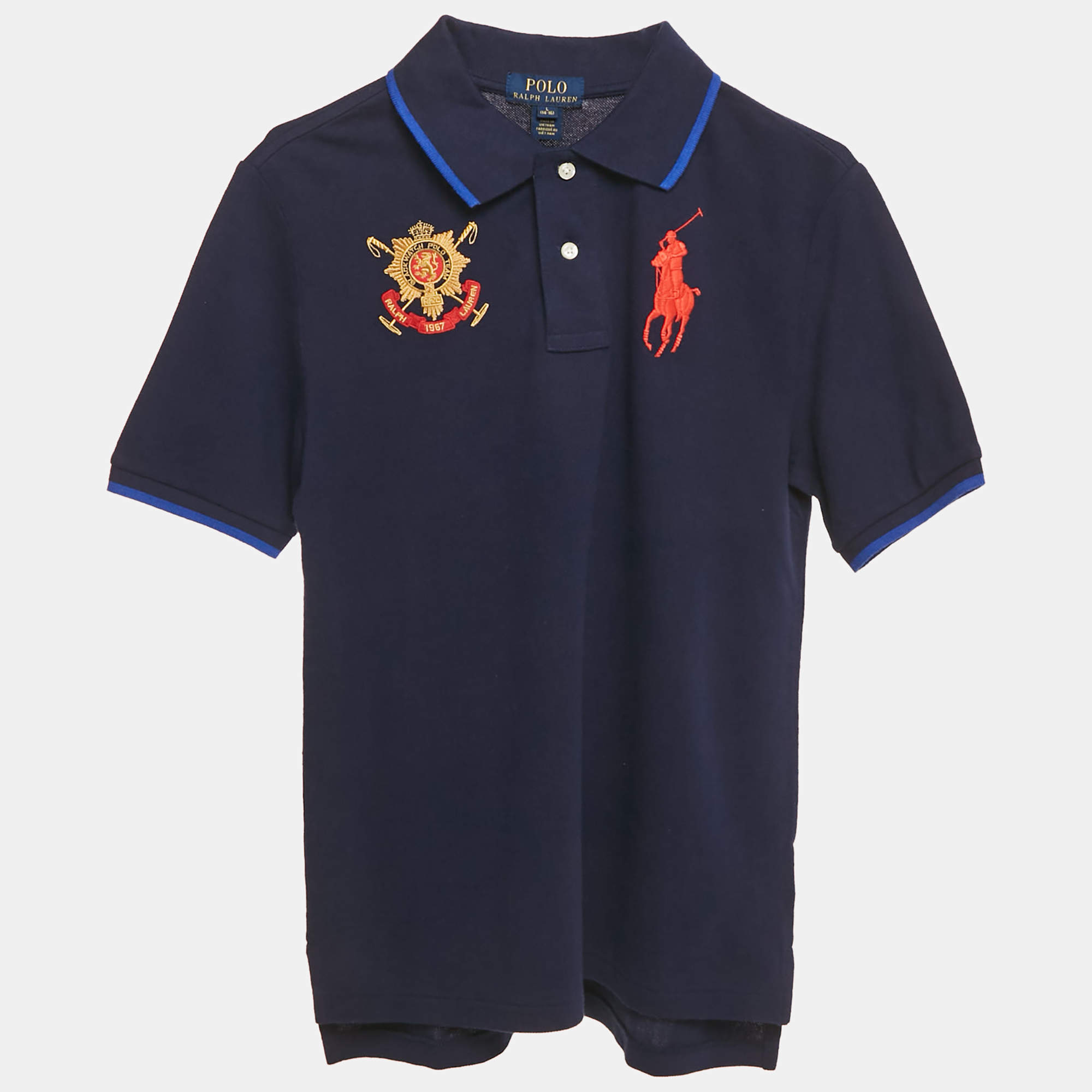 Pre Owned Polo Ralph Lauren Kids Navy Blue Embroidered Crest Cotton Polo T-shirt L (14-16) Yrs