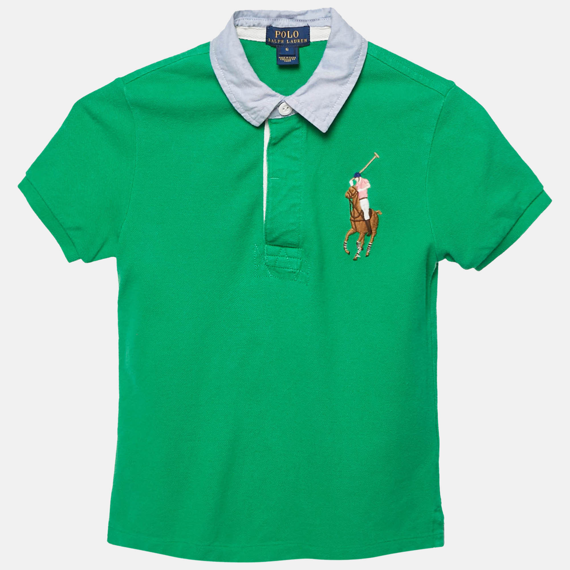 Pre Owned Polo Ralph Lauren Kids Green Logo Embroidered Cotton Polo T-Shirt 6Yrs