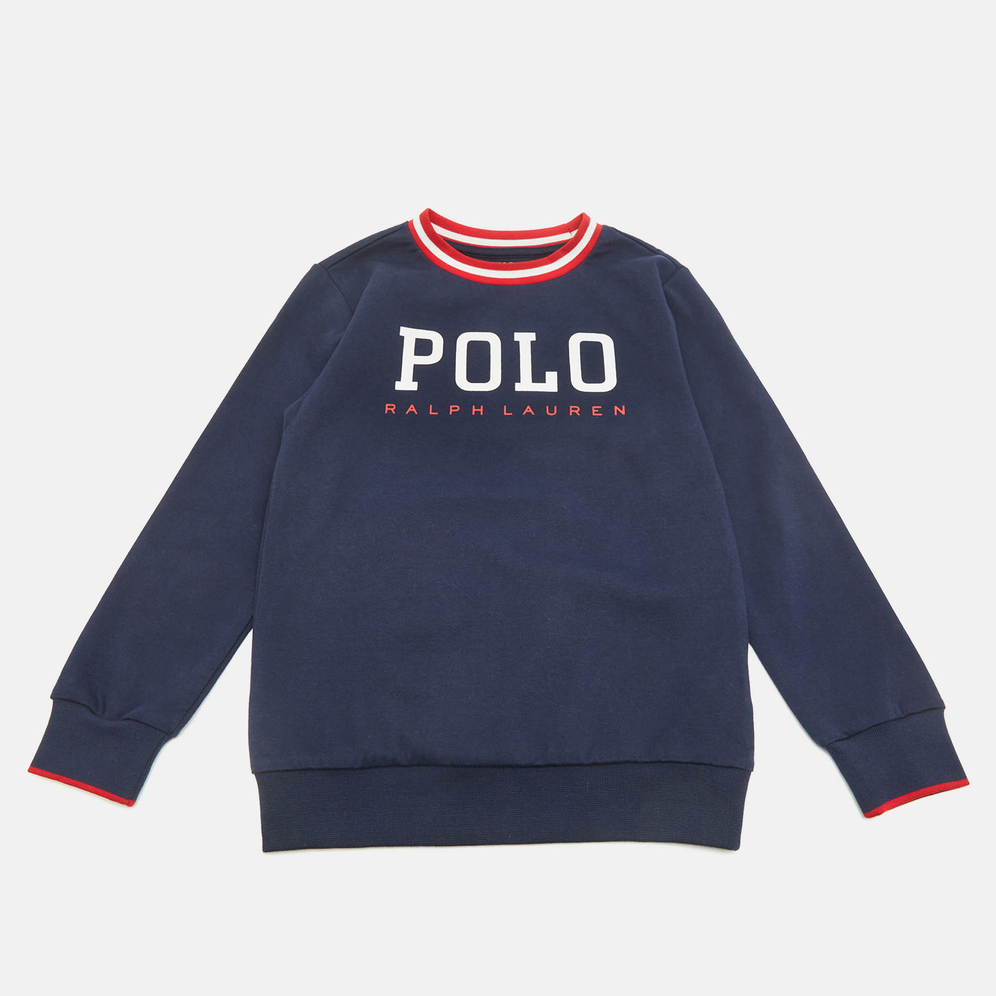 Pre Owned Polo Ralph Lauren Kids Blue Printed Cotton Crewneck Sweater 7Yrs