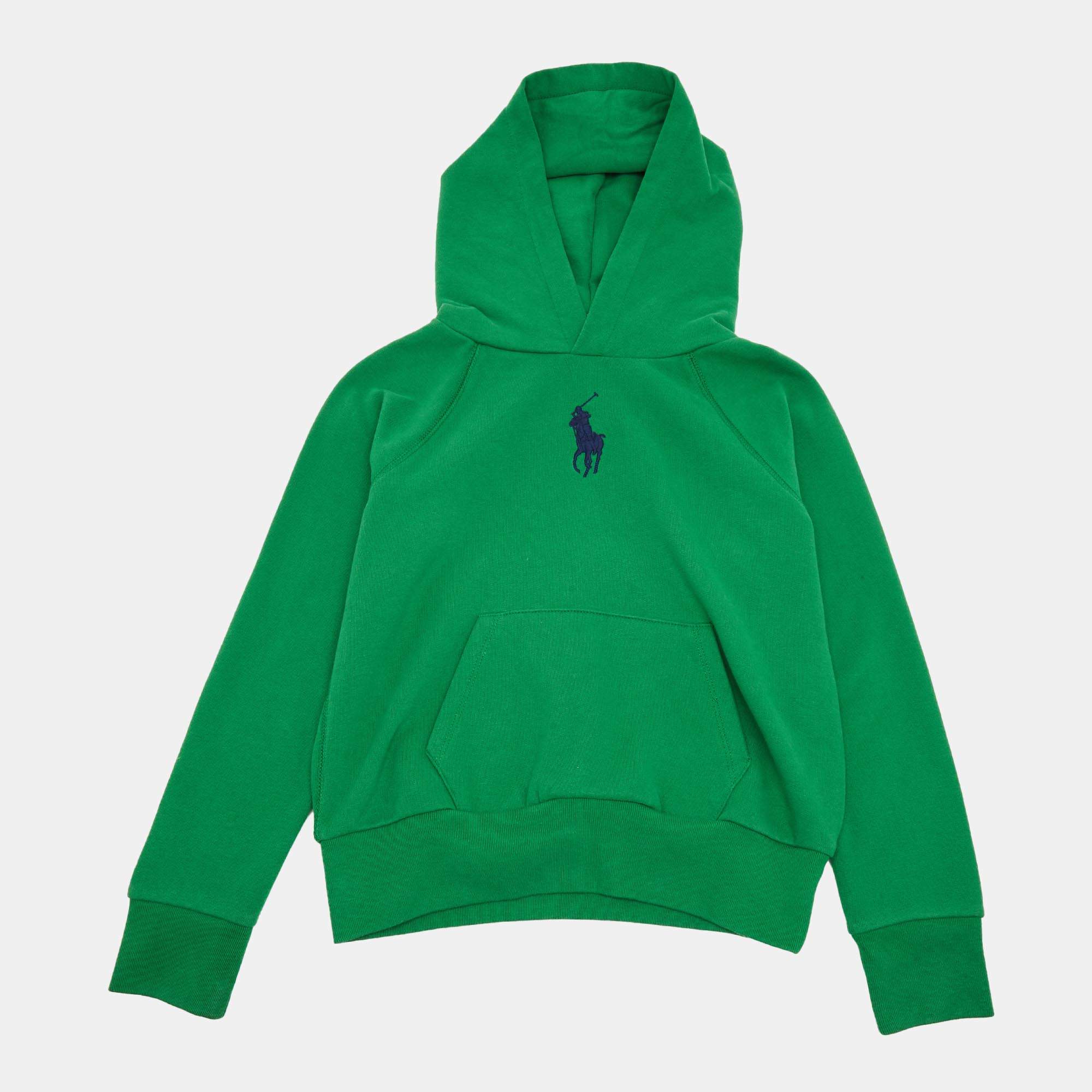 Pre Owned Polo Ralph Lauren Kids Green Logo Embroidered Cotton Blend Hoodie 8-10 Yrs