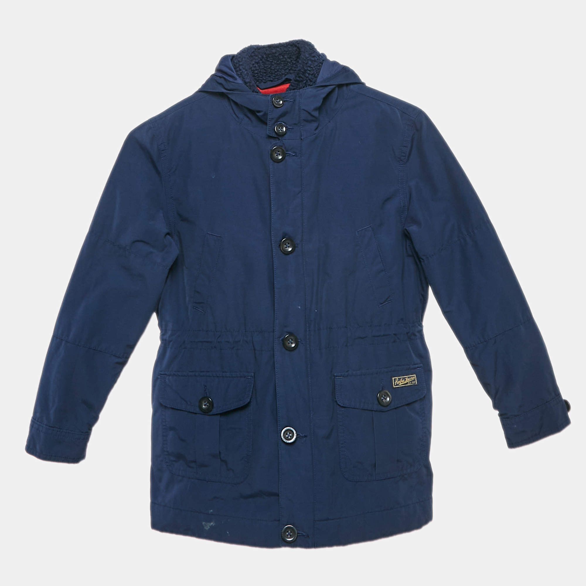 مملوكة مسبقًا Polo Ralph Lauren Navy Blue Cotton Blend Detachable Interior Vest Zip-Up Hoodie Jacket 7 Yrs