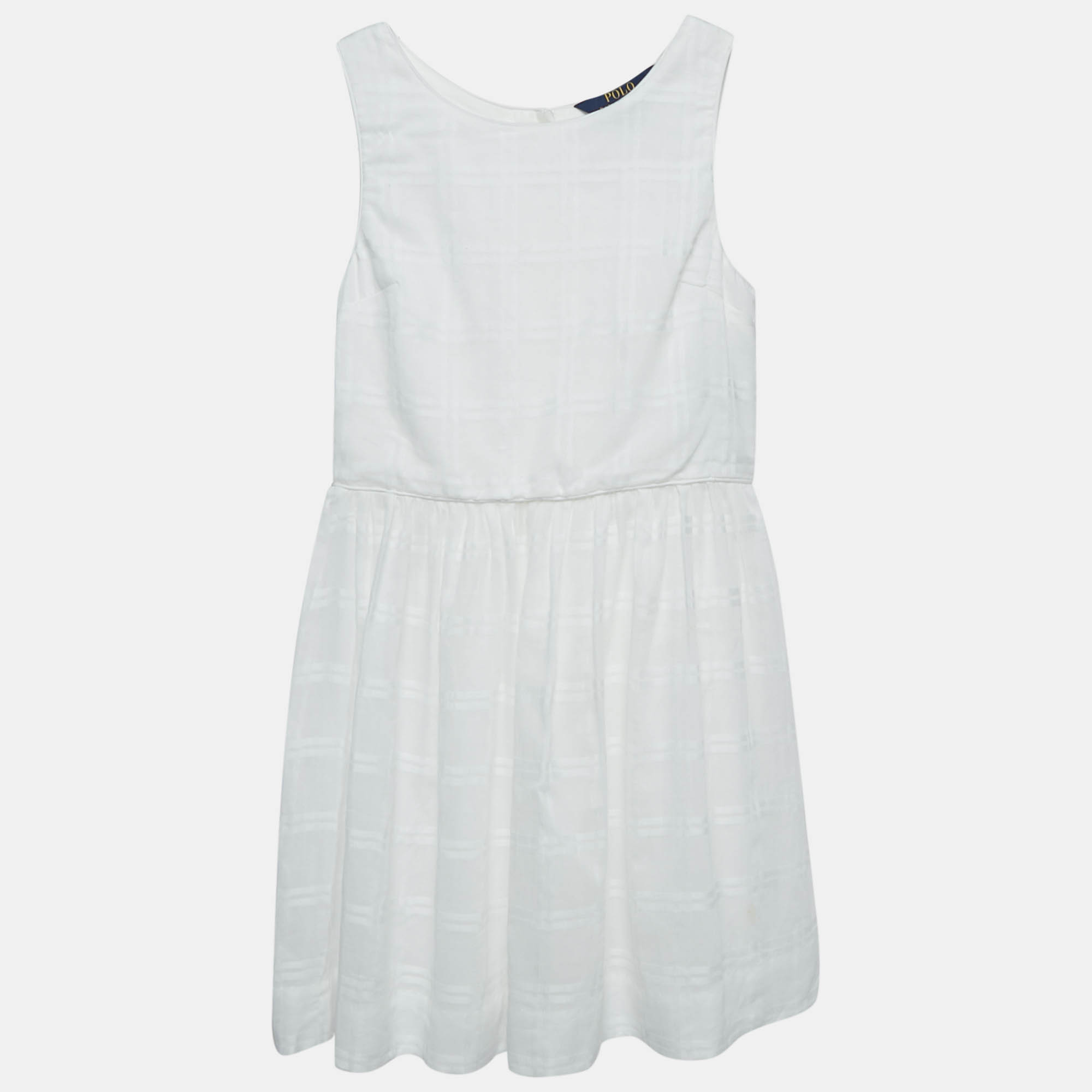 Pre Owned Polo Ralph Lauren Kids White Cotton Button Back Sleeveless Dress 8 Yrs