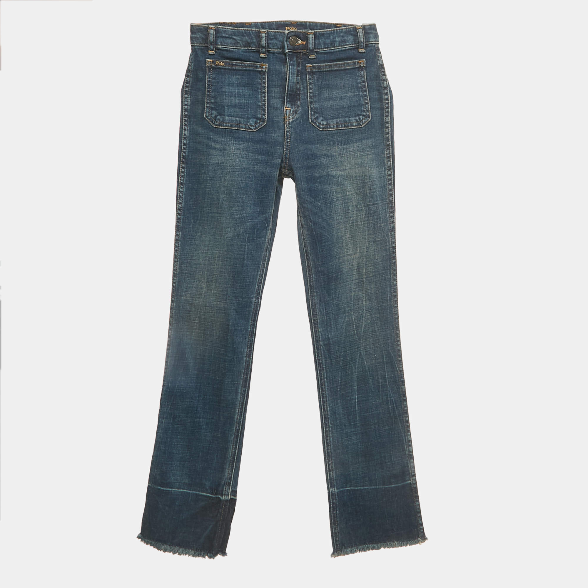 Pre Owned Polo Ralph Lauren Navy Blue Denim Jenn Flare Jeans 14 Yrs