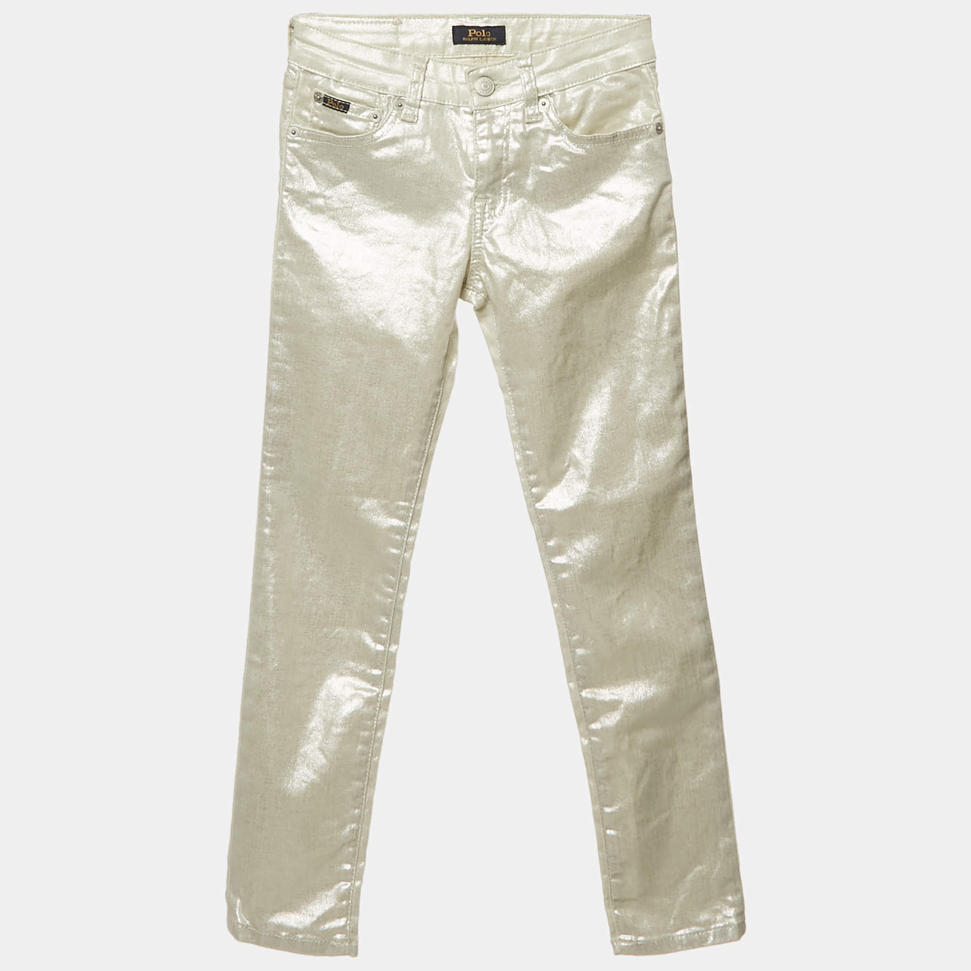 Pre Owned Polo Ralph Lauren Kids Sliver Metallic The Tompkins Skinny Jeans 8-10 Yrs 