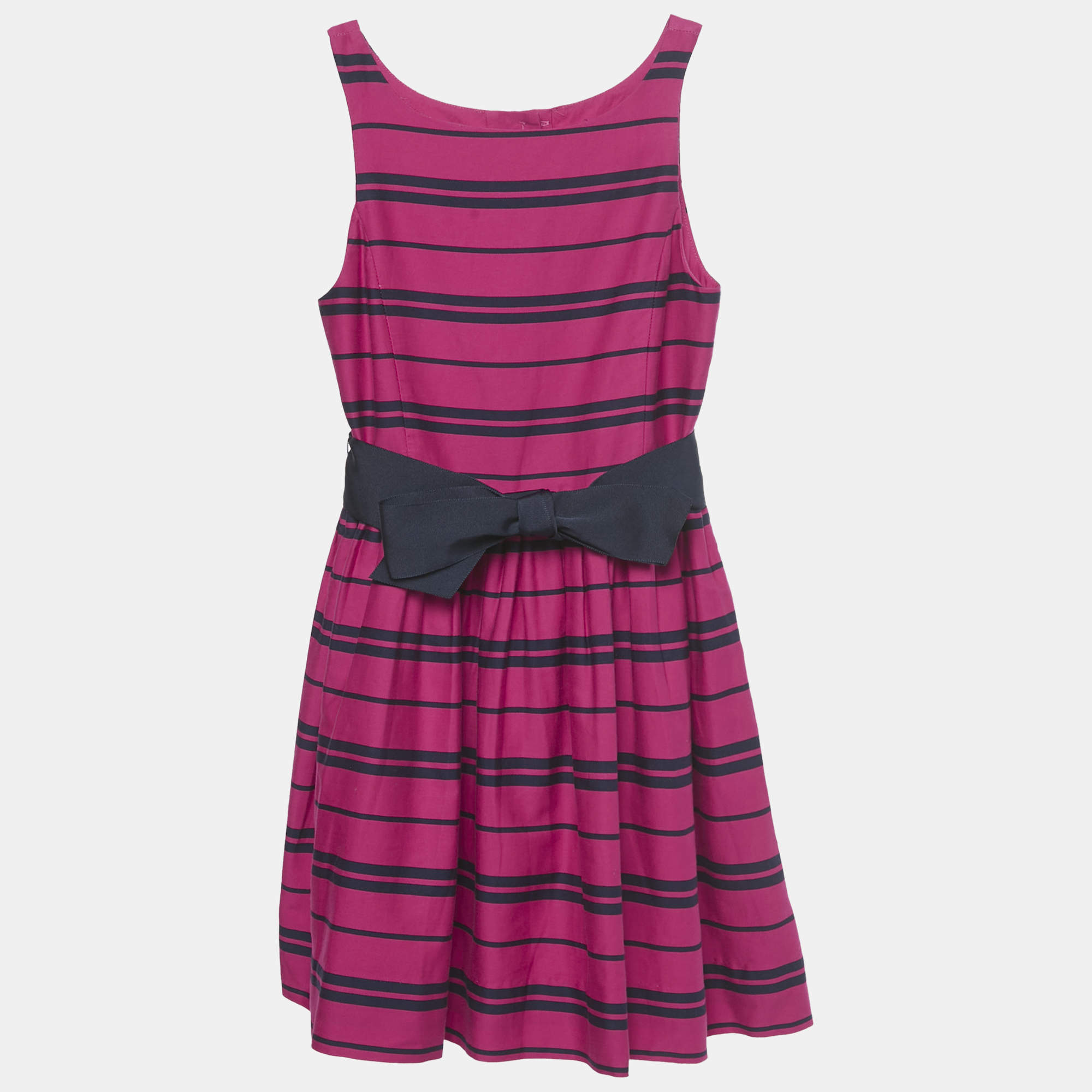 Pre Owned Polo Ralph Lauren Kids Pink Striped Cotton Dress 7Yrs