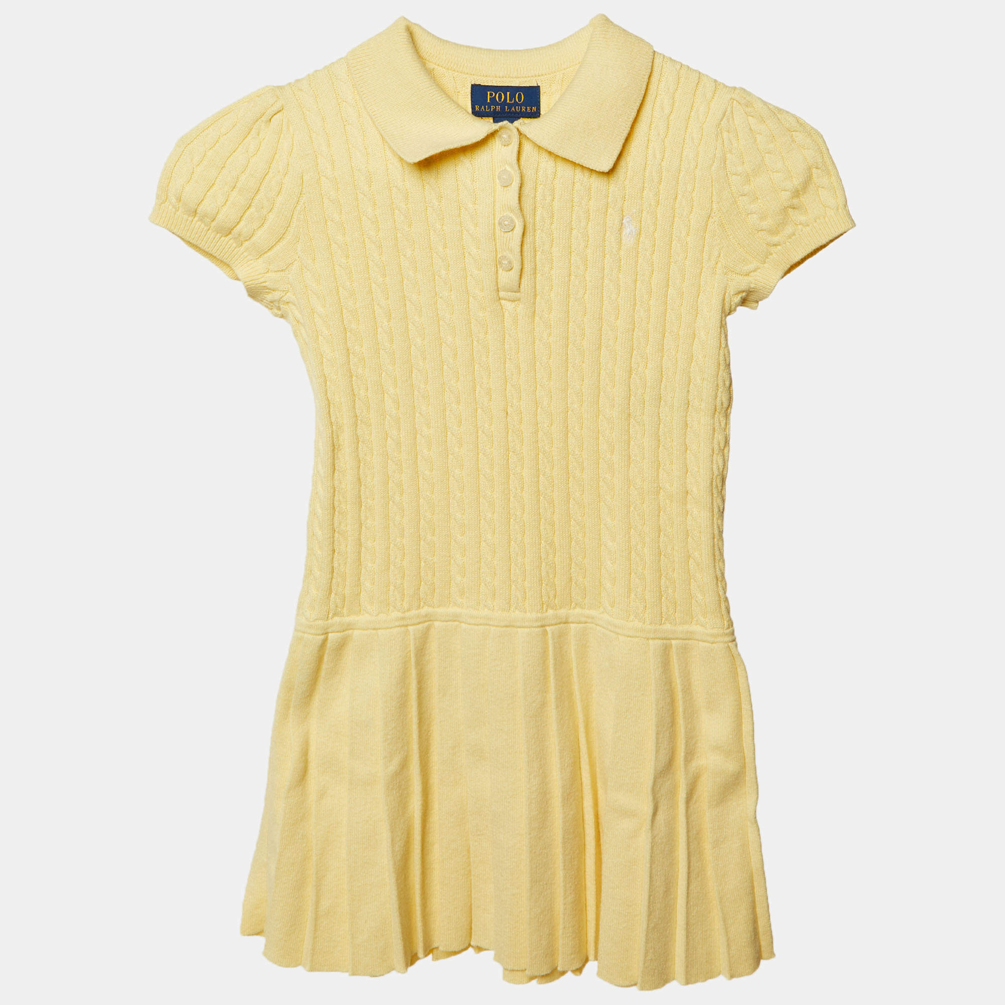 Pre Owned Polo Ralph Lauren Yellow Cable Knit Polo Dress 5 Years