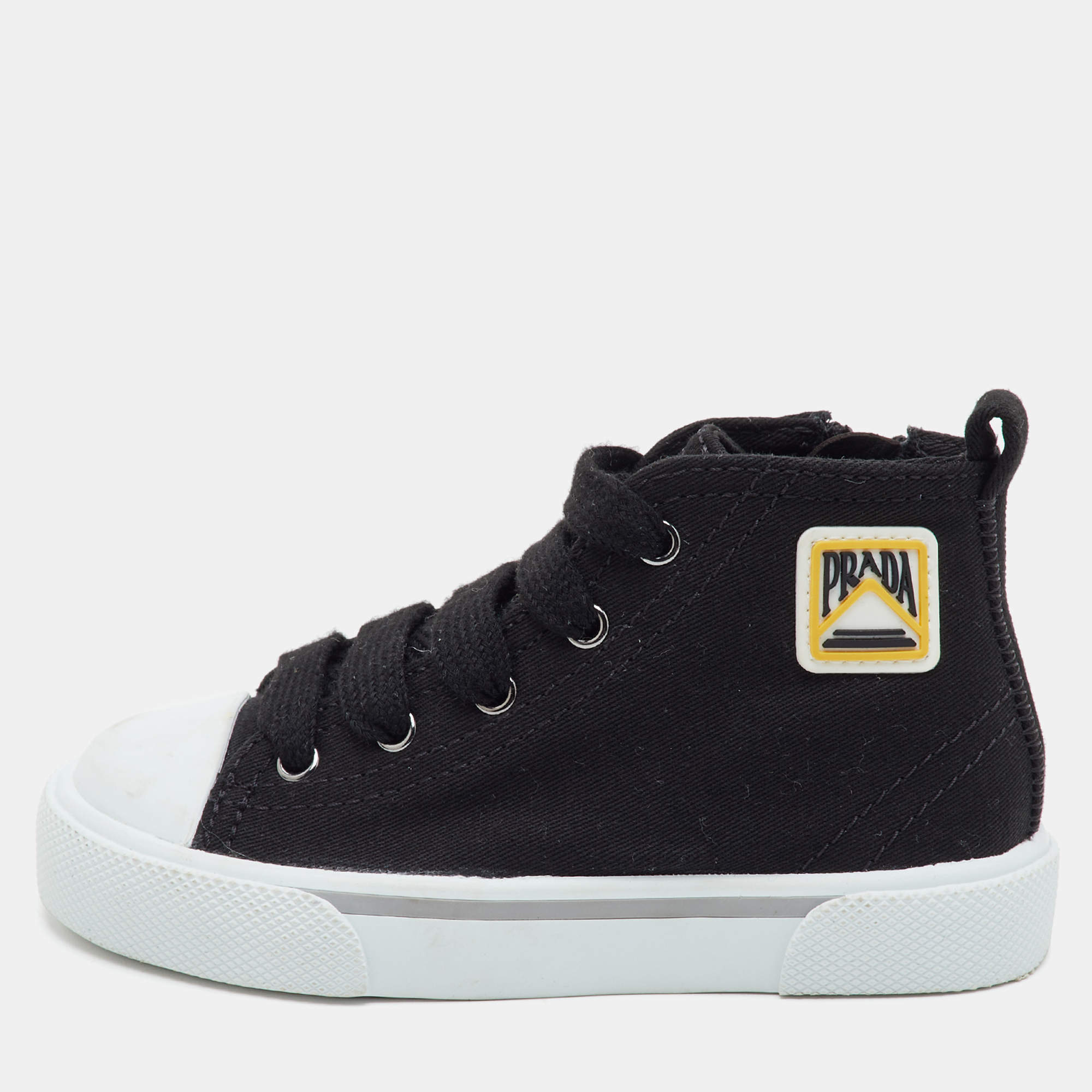 Pre Owned Prada Black Kids Size 24 Black Canvas High Top Sneakers 