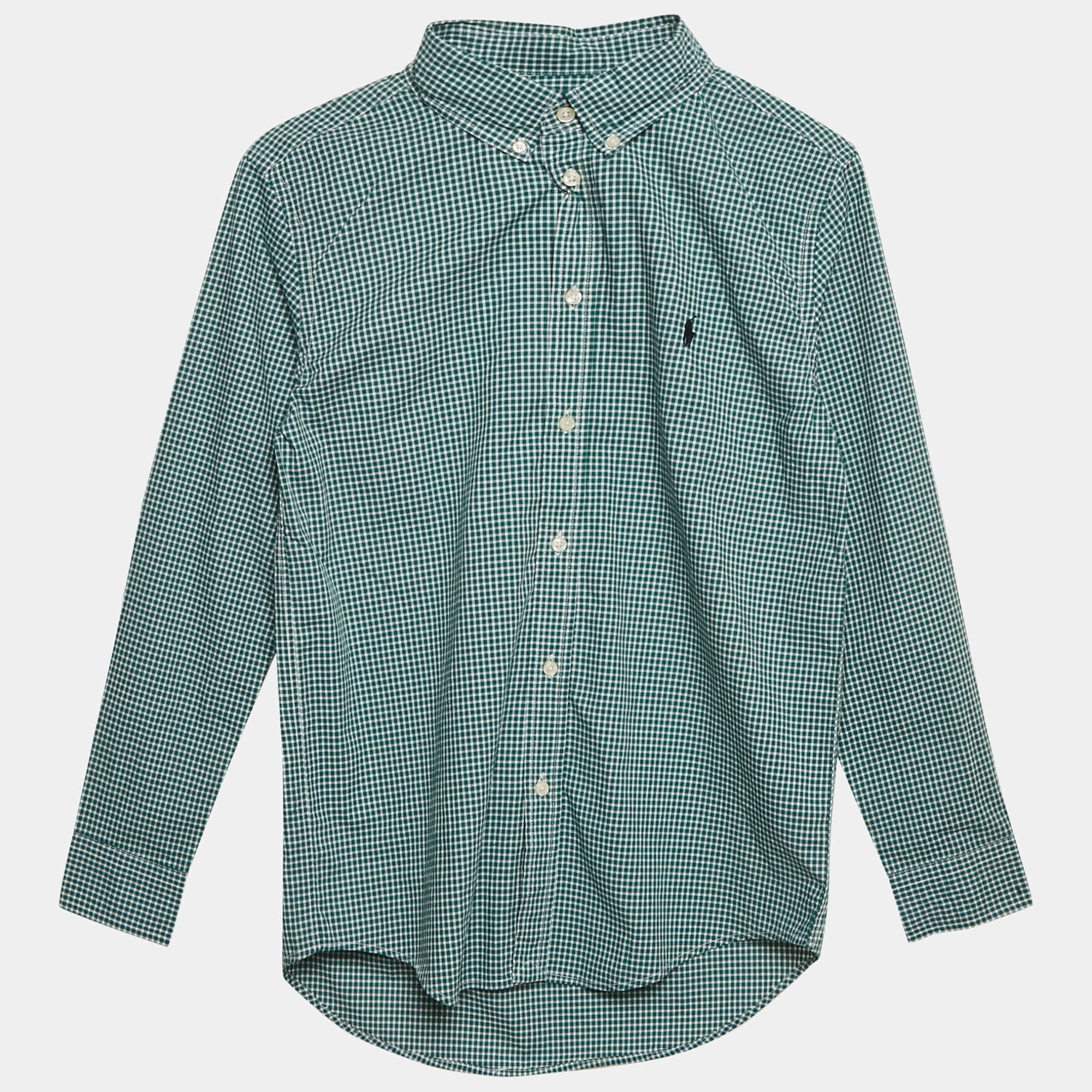 Pre Owned Ralph Lauren Kids Evergreen/White Gingham Cotton Long Sleeve Shirt XL (18-20)