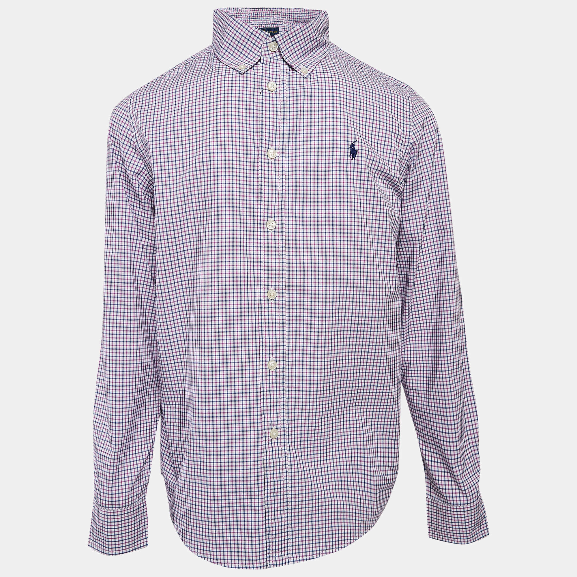 Pre Owned Ralph Lauren Kids Purple Checks Cotton Long Sleeve Shirt 14/16 Yrs 