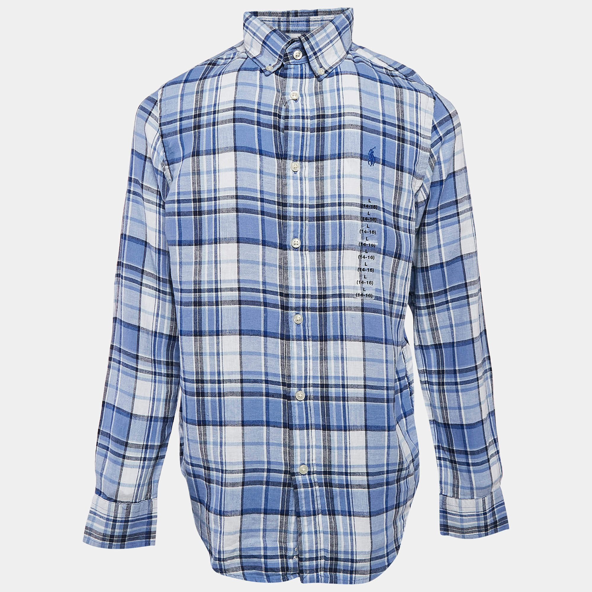 Pre Owned Ralph Lauren Kids Blue Tartan Cotton Custom Fit Shirt 14/16 Yrs 